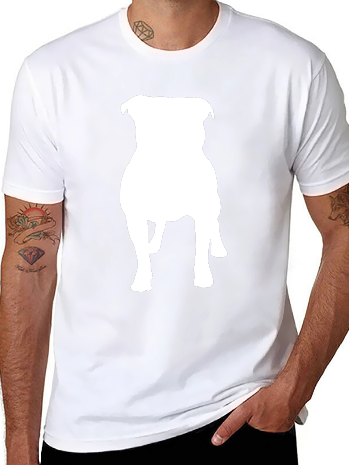 Black T-Shirt with White Dog Silhouette