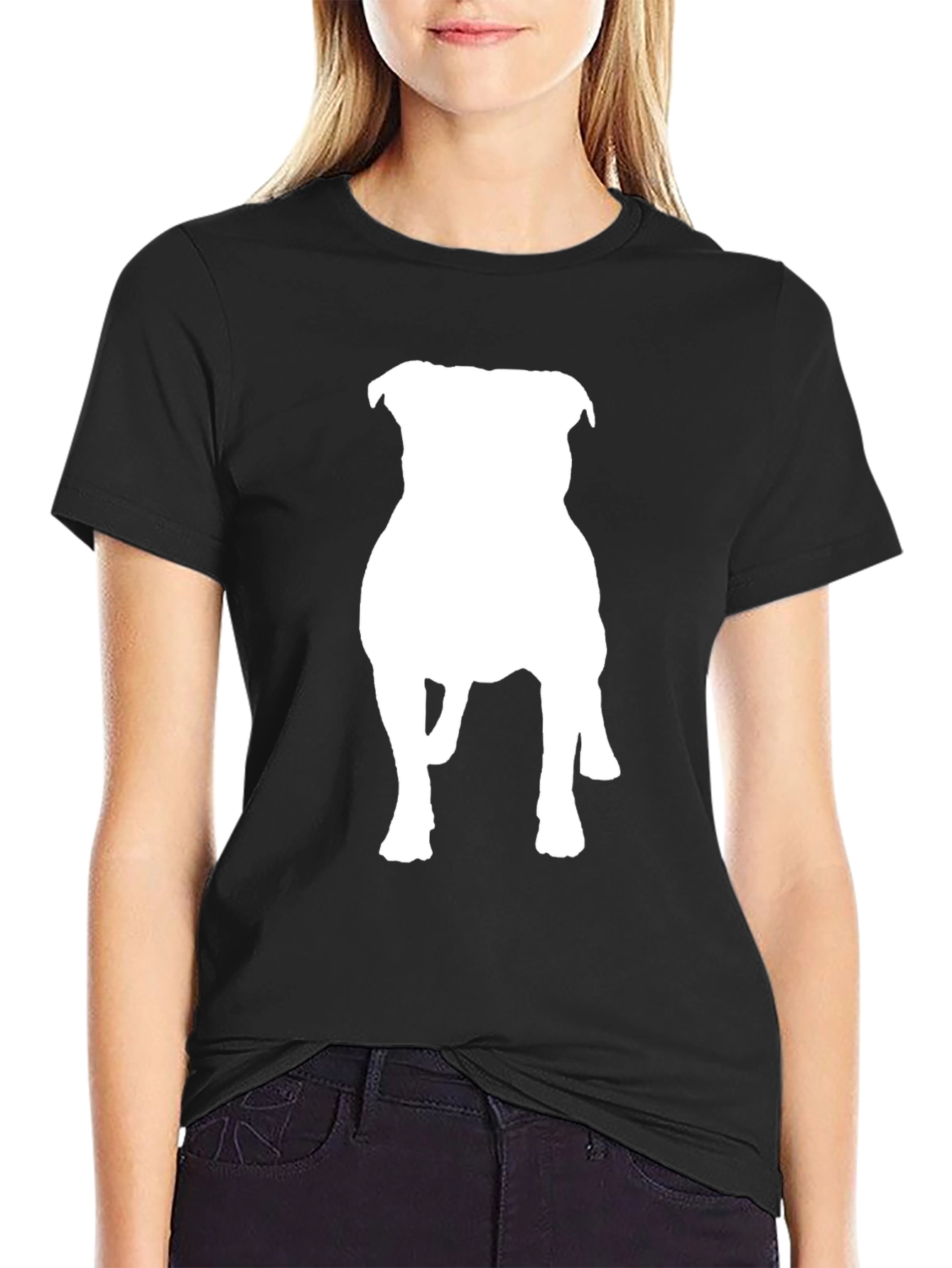 Black T-Shirt with White Dog Silhouette