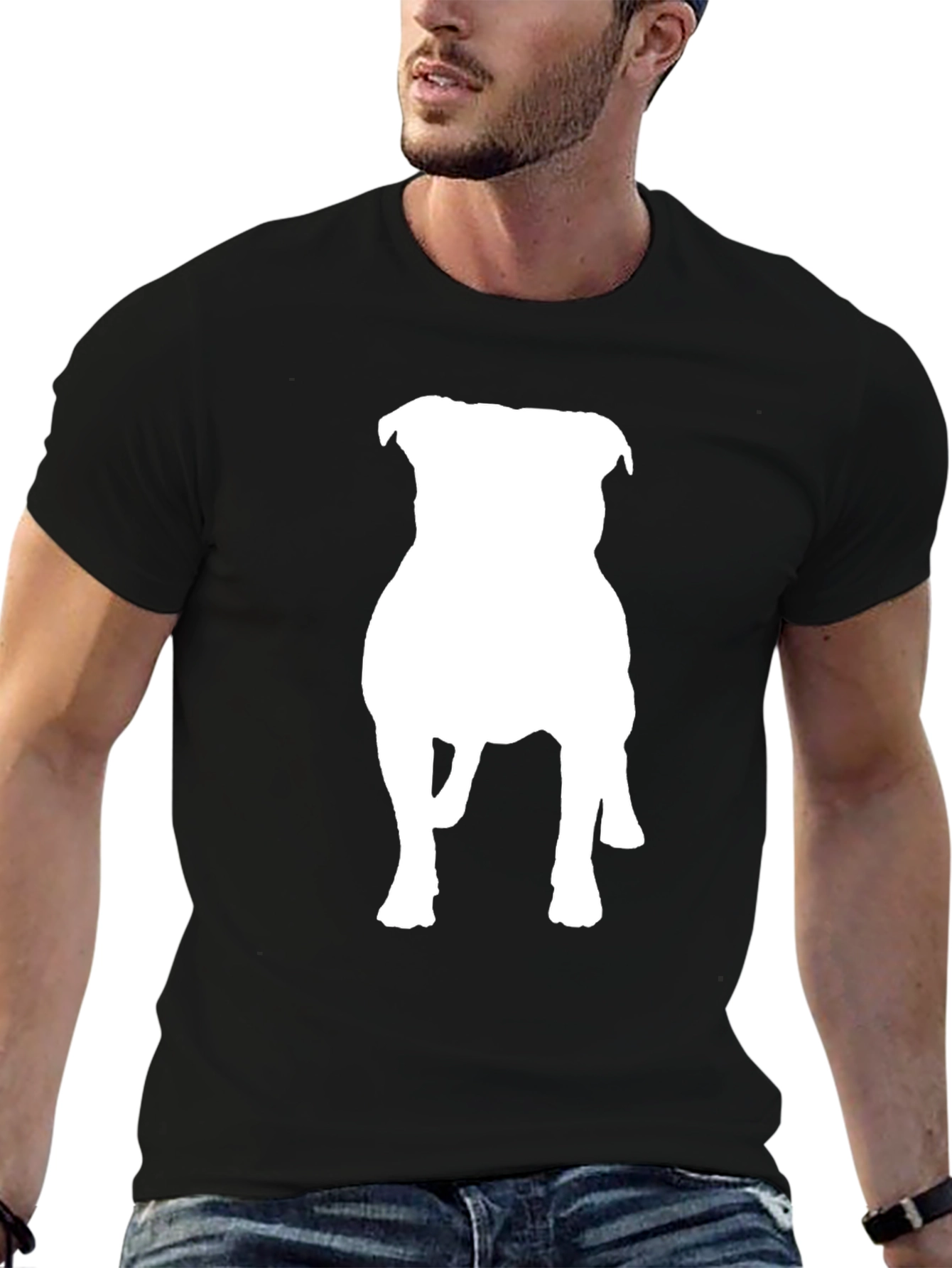 Black T-Shirt with White Dog Silhouette