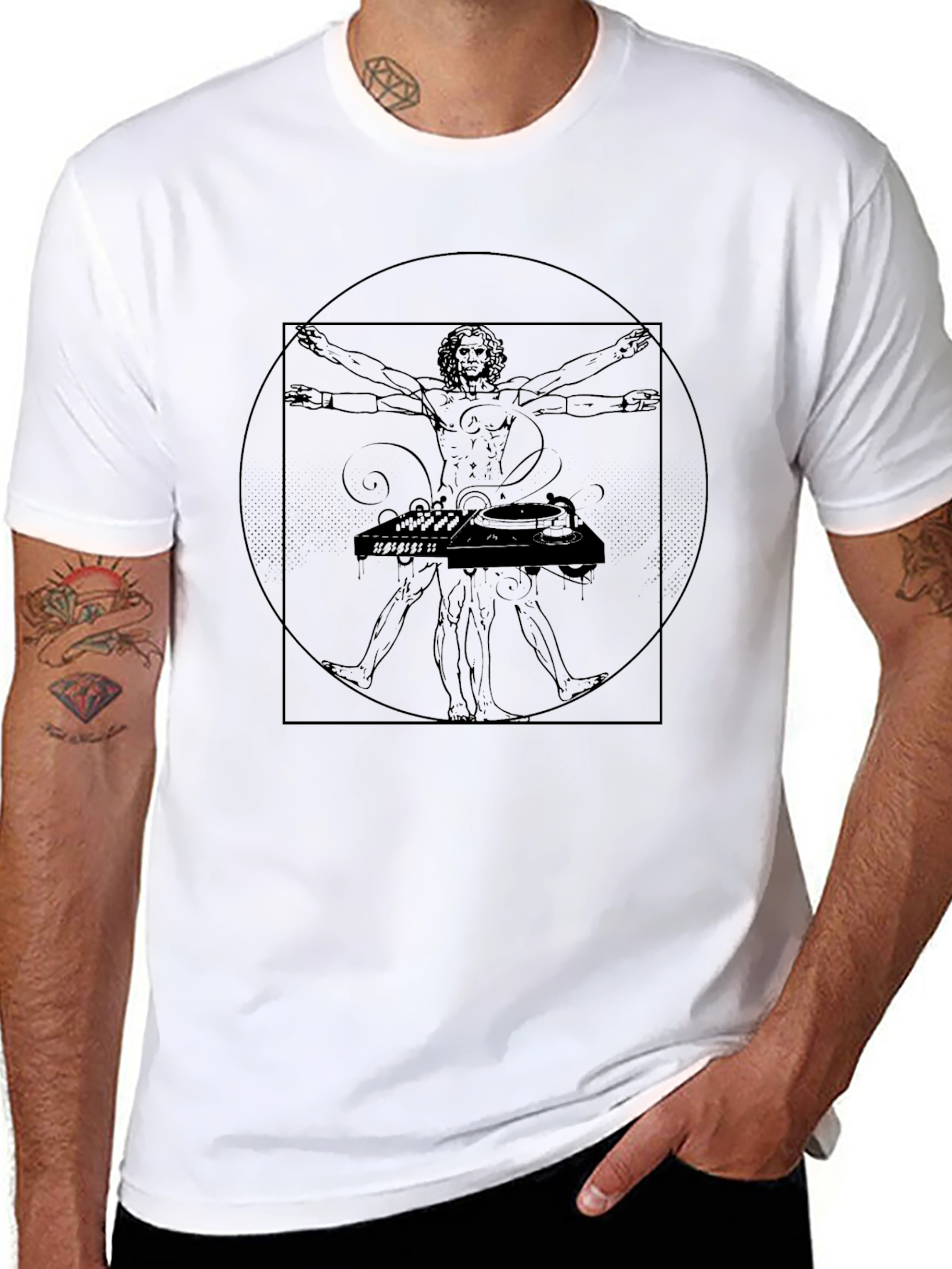 Vitruvian DJ Black T-Shirt - Artistic Musician Style