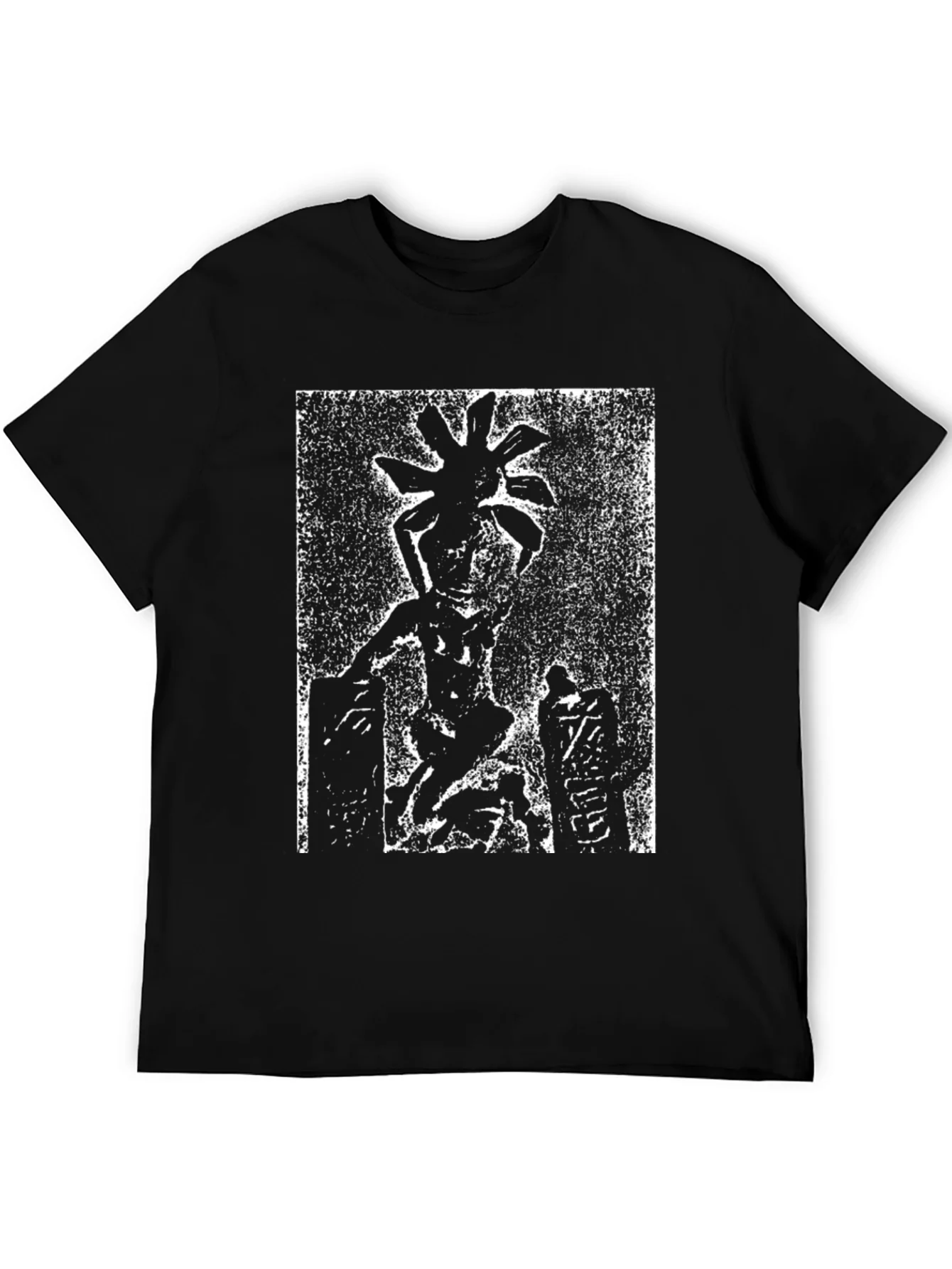 Unique Graphic Tee: Black and White Figure Print