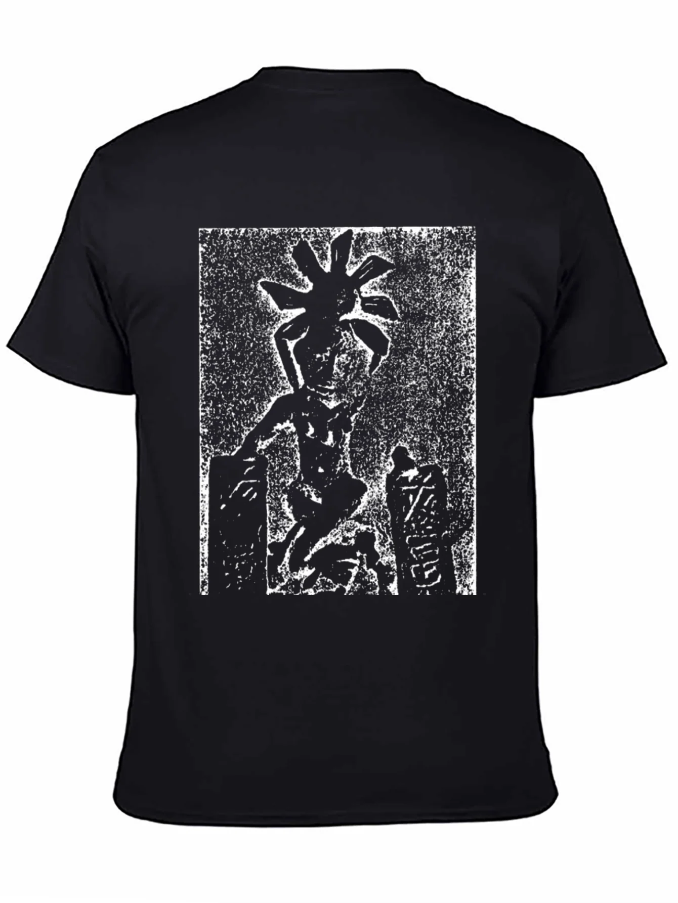 Unique Graphic Tee: Black and White Figure Print