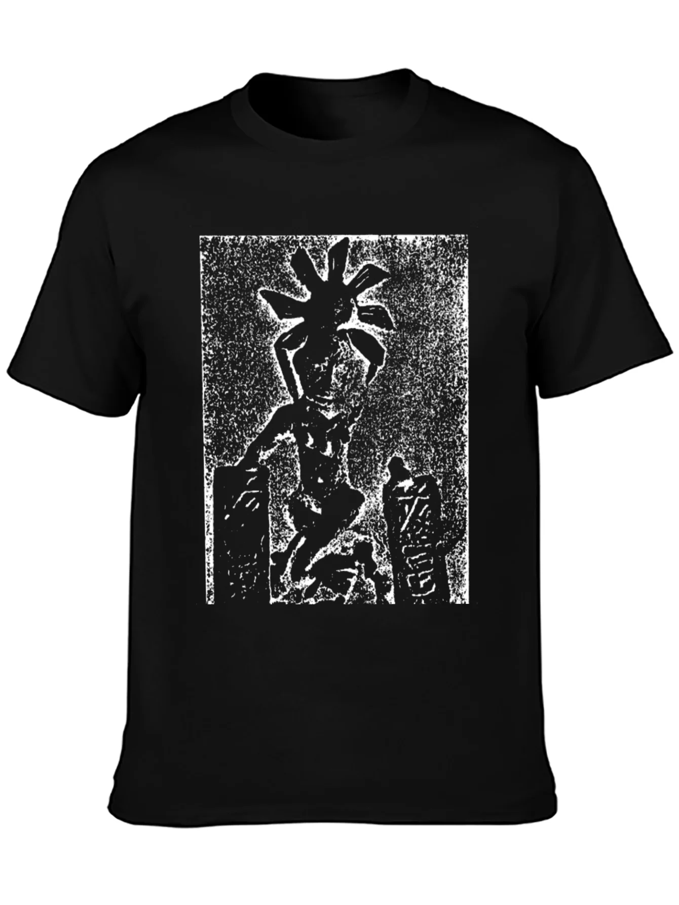 Unique Graphic Tee: Black and White Figure Print