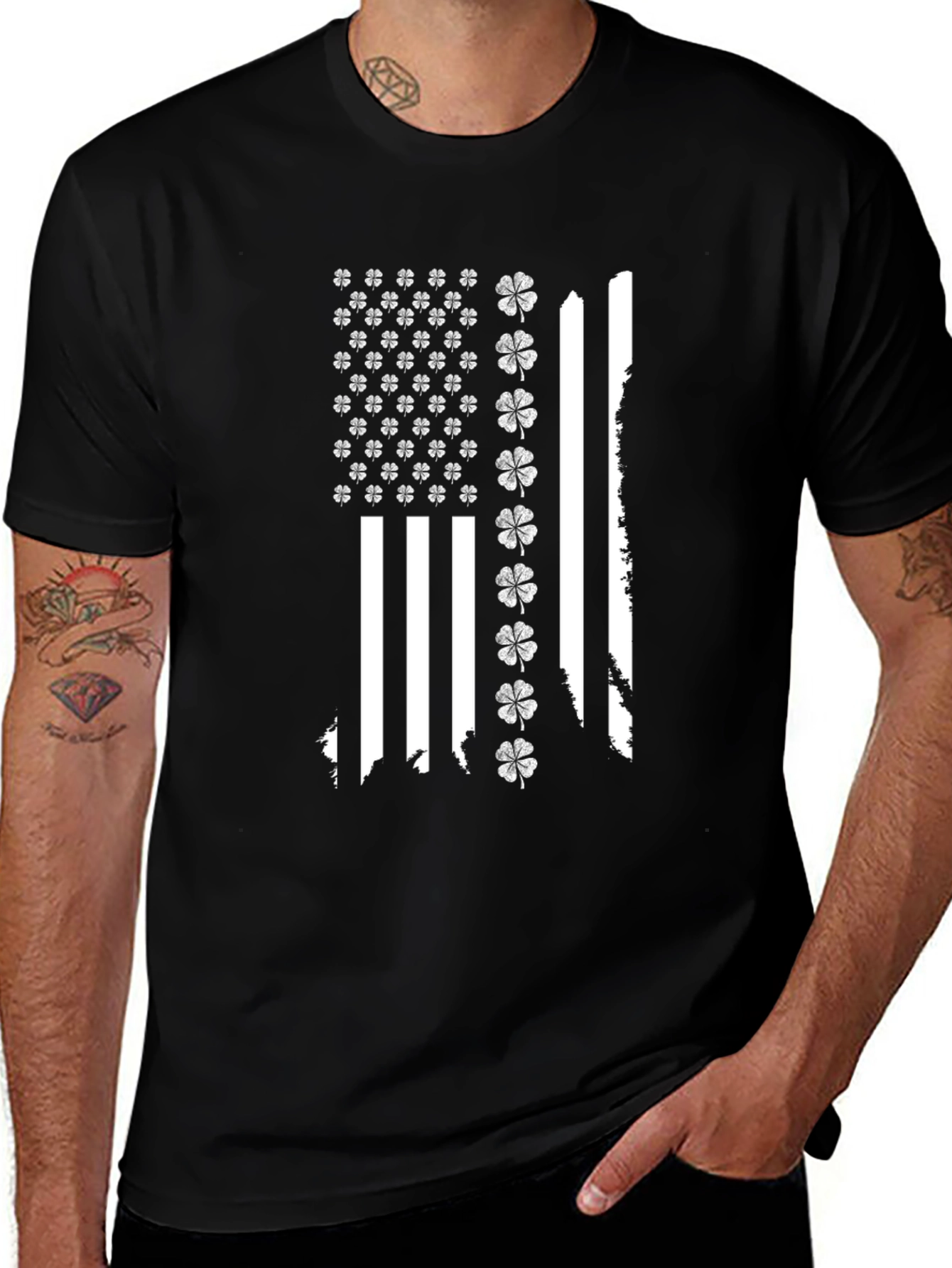 Shamrock American Flag Black T-Shirt