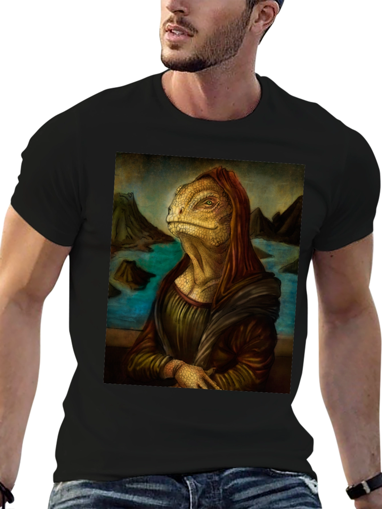 Lizard Mona Lisa Black T-Shirt