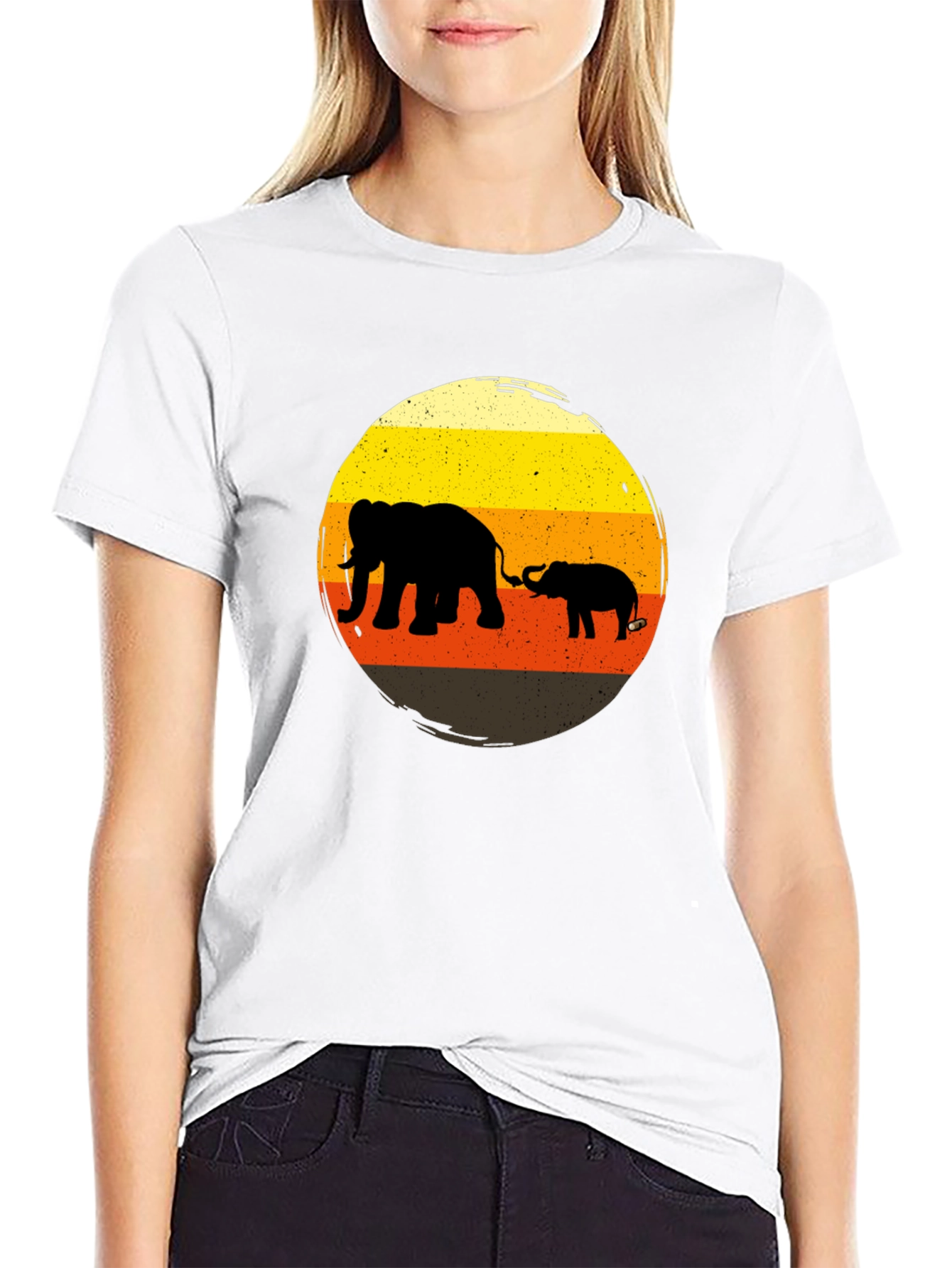 Elephant Family Sunset Graphic Tee - Black