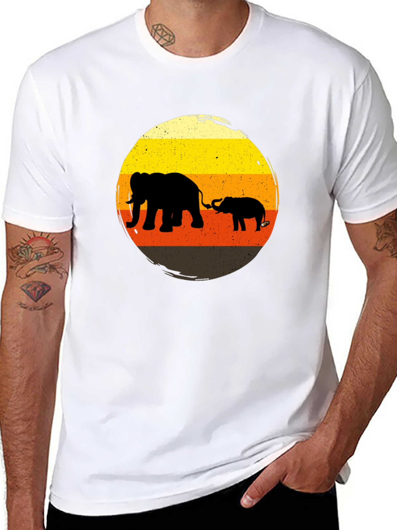 Elephant Family Sunset Graphic Tee - Black
