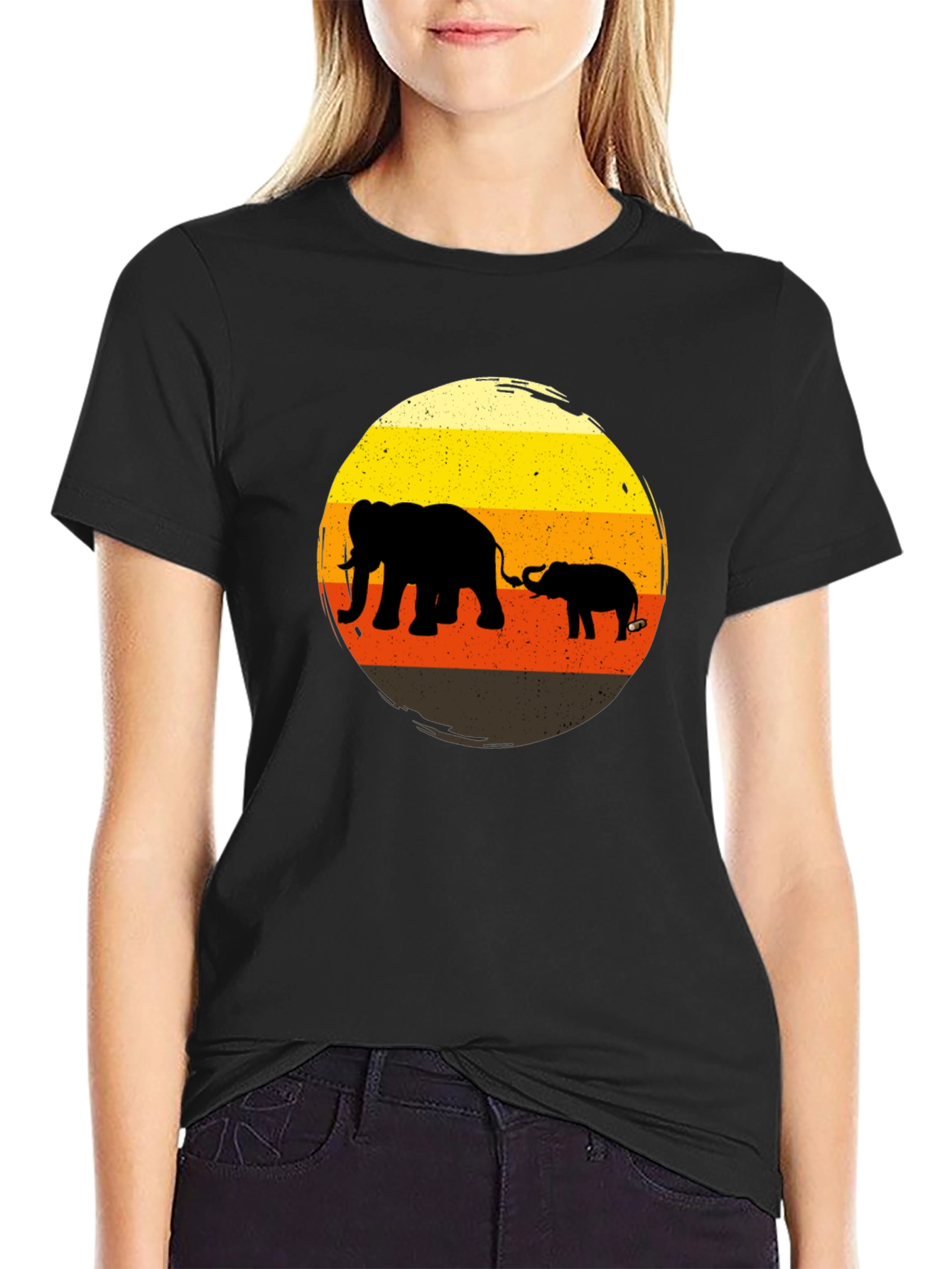 Elephant Family Sunset Graphic Tee - Black