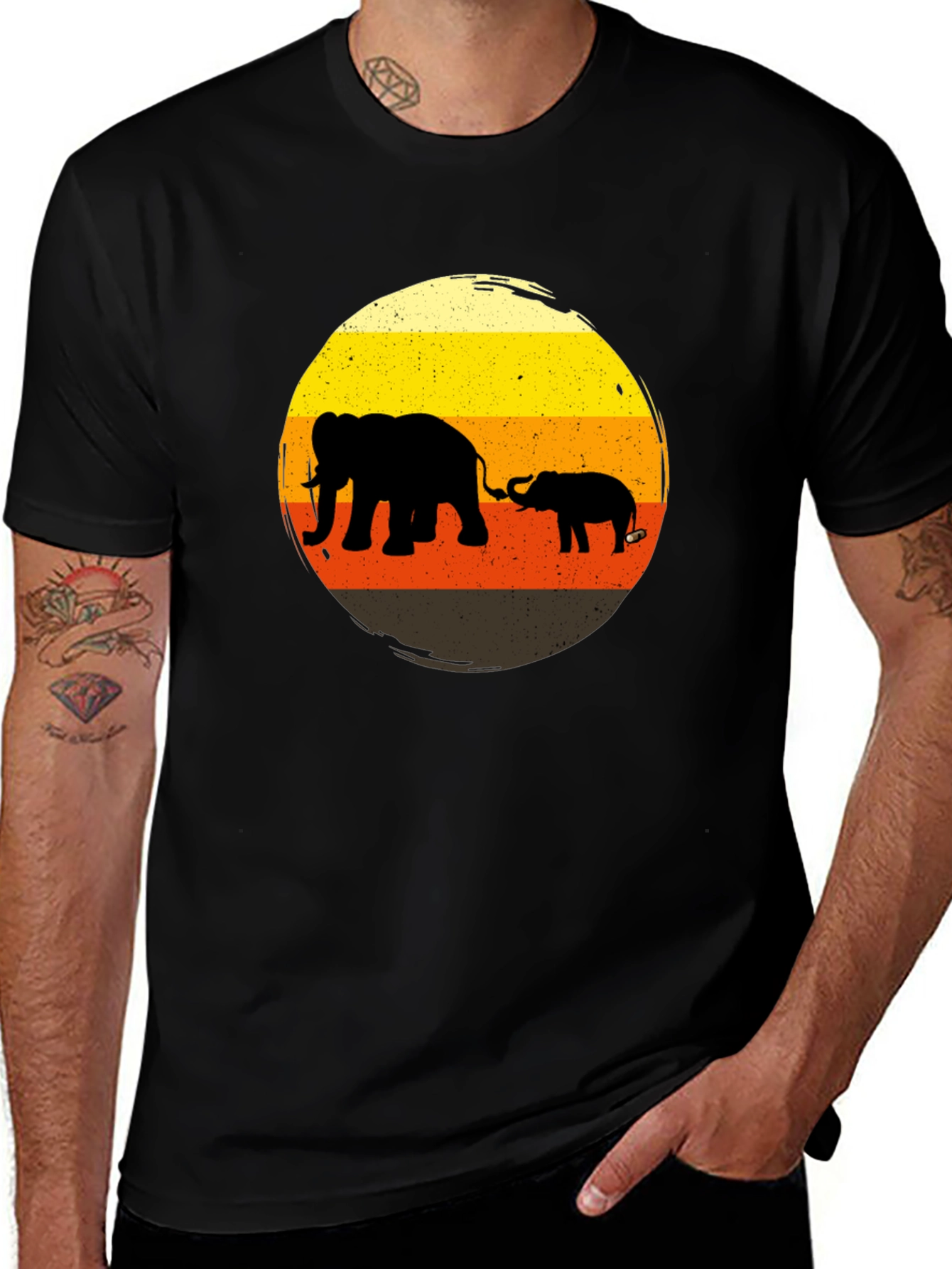 Elephant Family Sunset Graphic Tee - Black