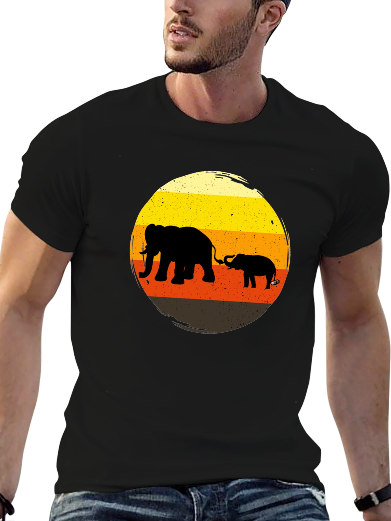 Elephant Family Sunset Graphic Tee - Black