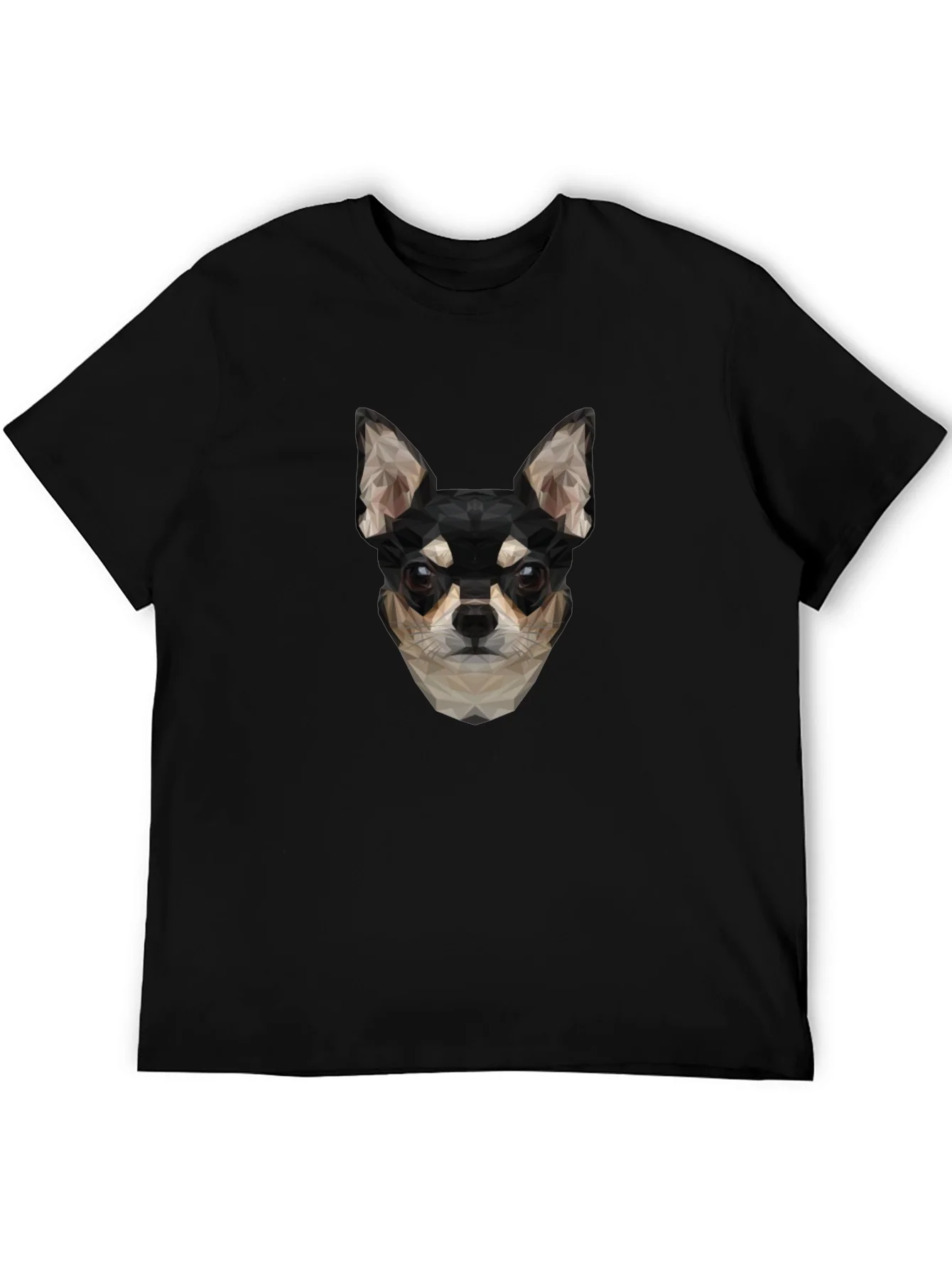 Geometric Chihuahua Print Black T-Shirt