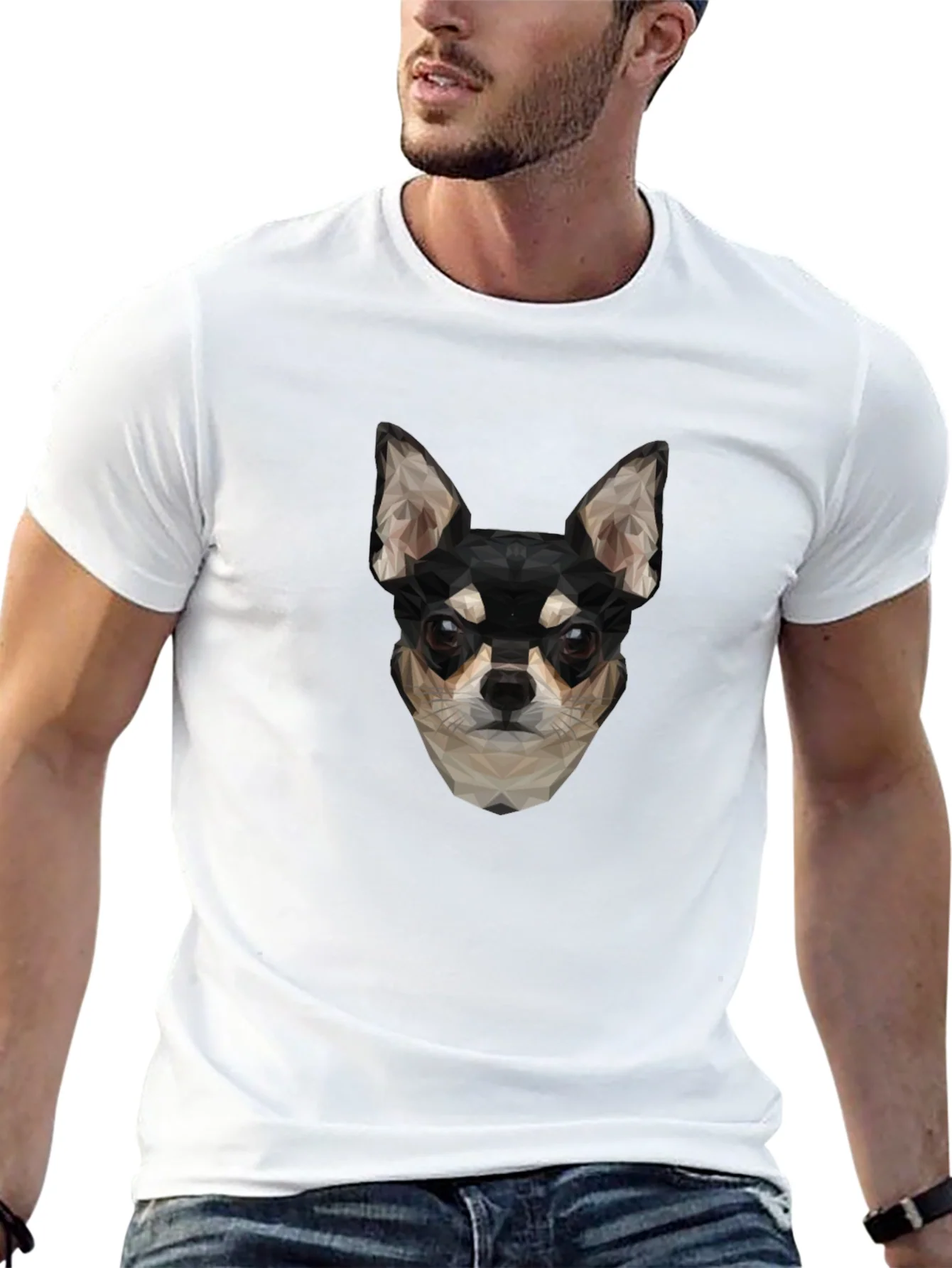 Geometric Chihuahua Print Black T-Shirt