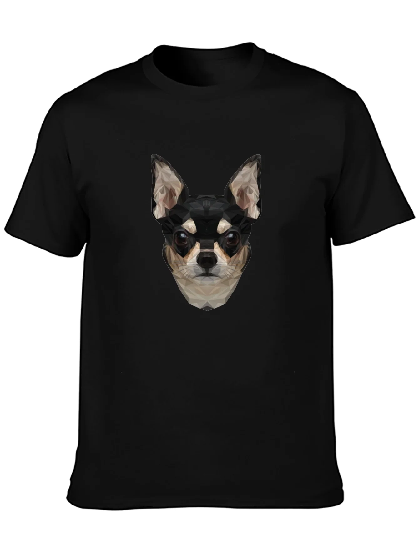 Geometric Chihuahua Print Black T-Shirt
