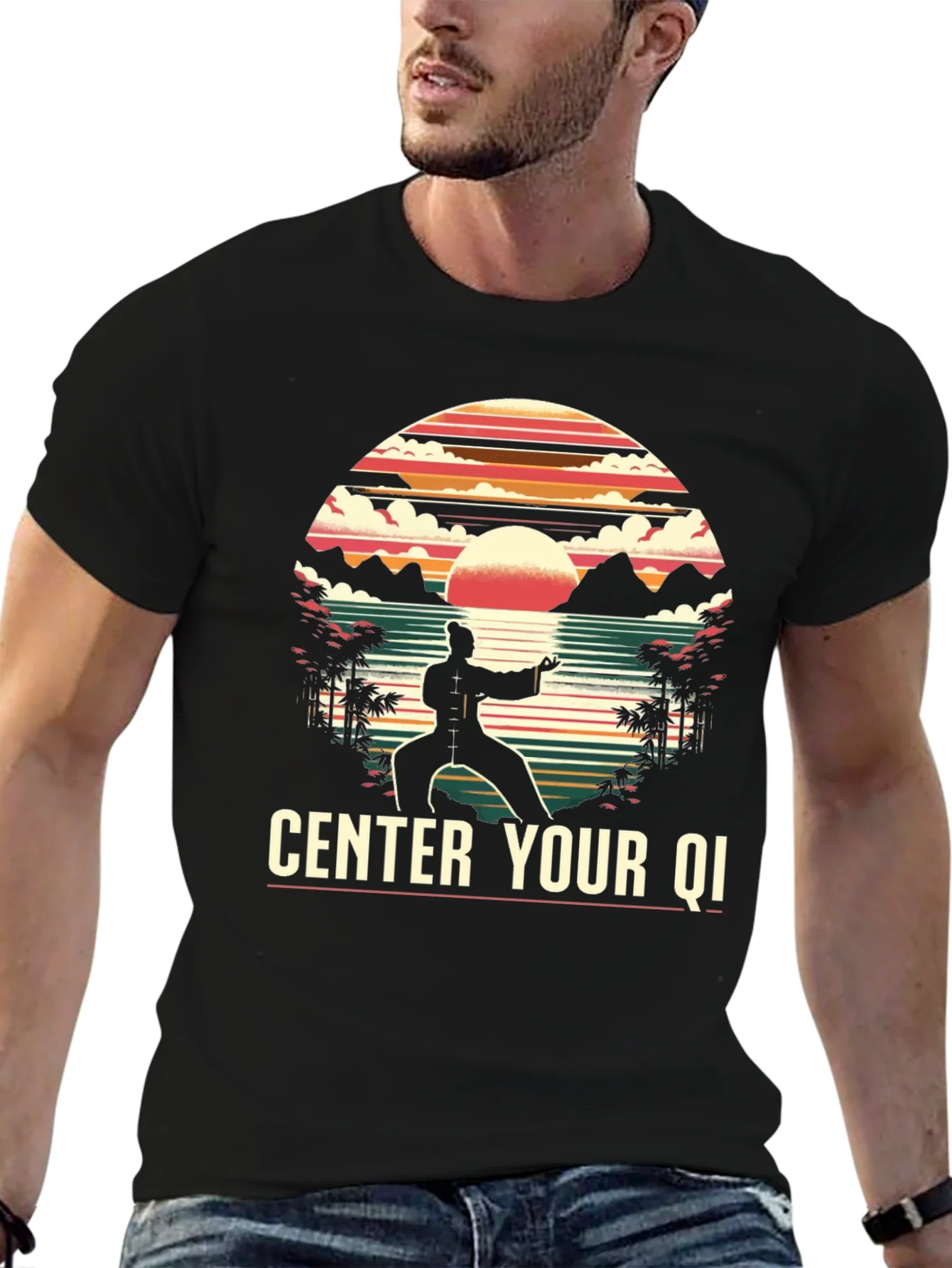 Center Your Qi Black Graphic Tee