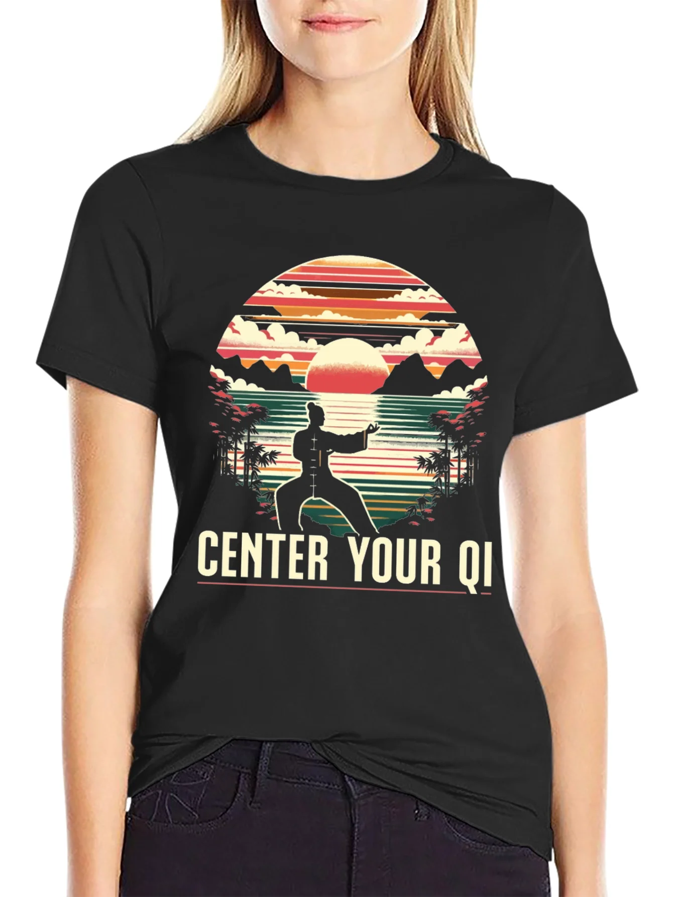 Center Your Qi Black Graphic Tee