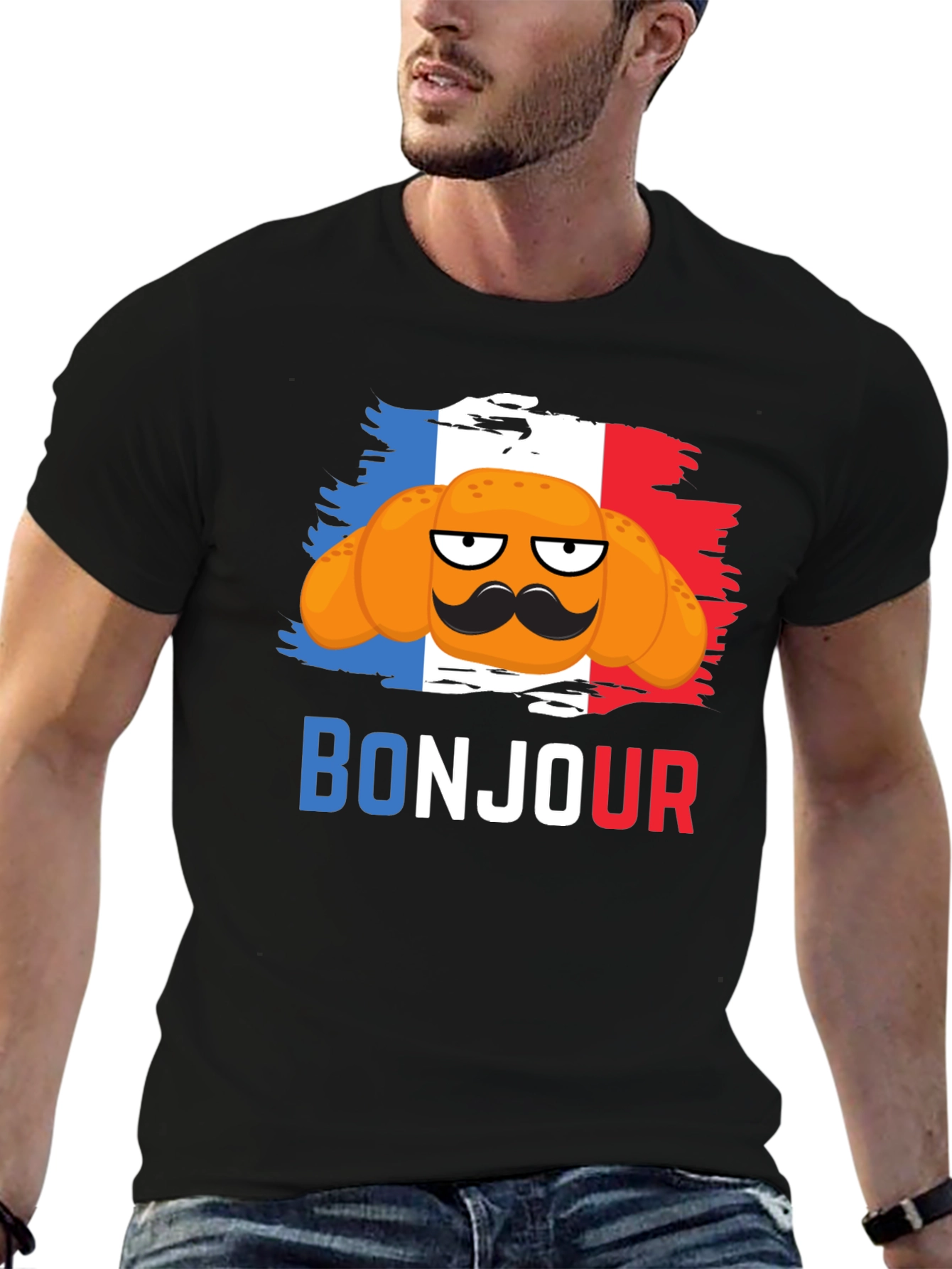 Bonjour Croissant T-Shirt - French Flag