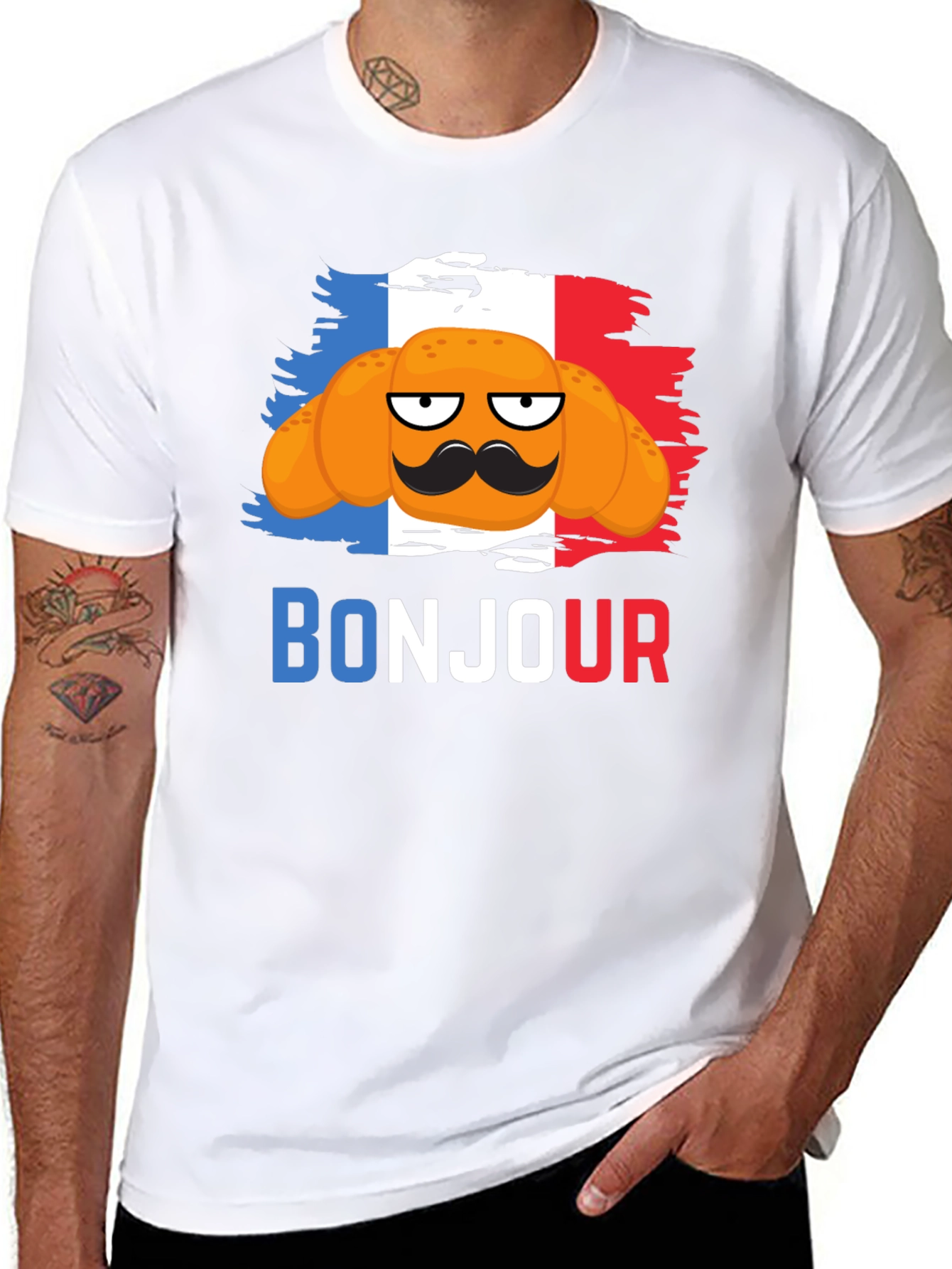 Bonjour Croissant T-Shirt - French Flag