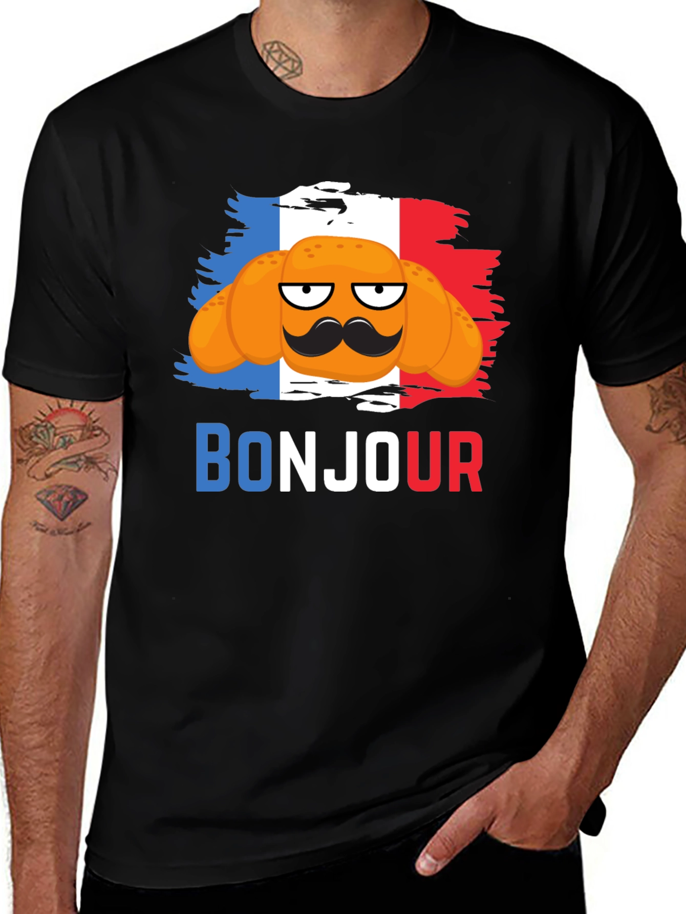Bonjour Croissant T-Shirt - French Flag