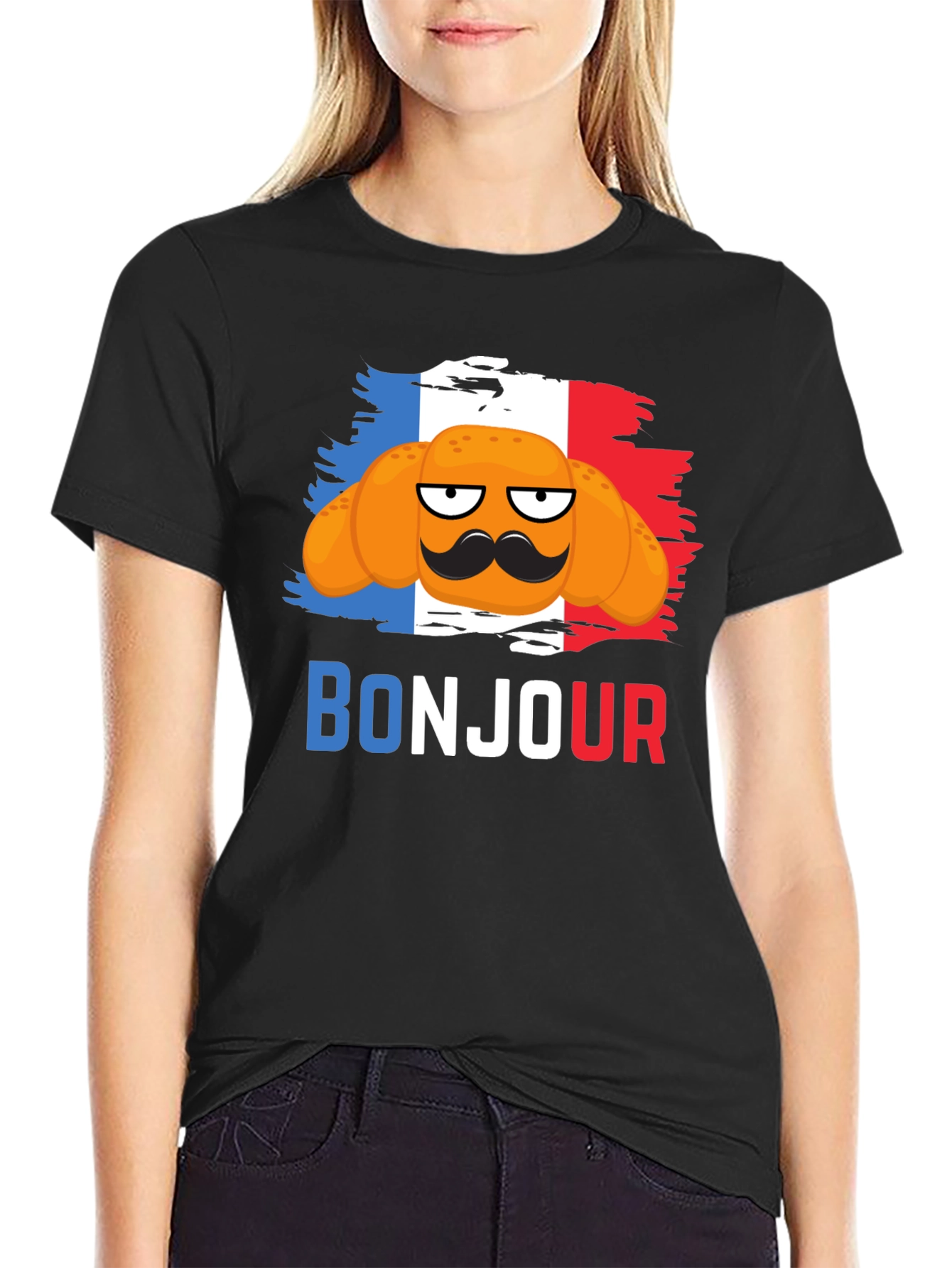Bonjour Croissant T-Shirt - French Flag