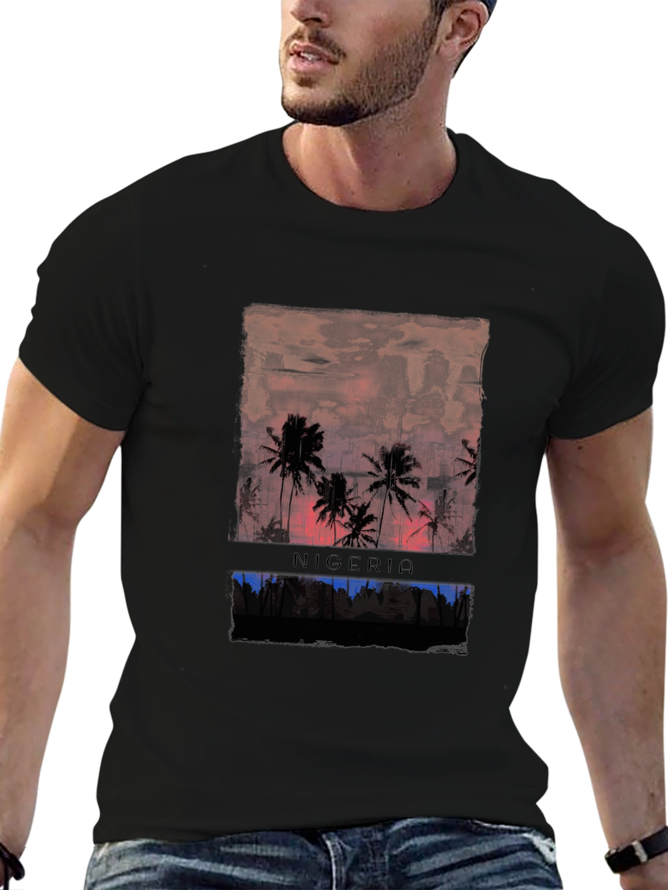 Nigeria Sunset Graphic Tee - Black Cotton T-Shirt