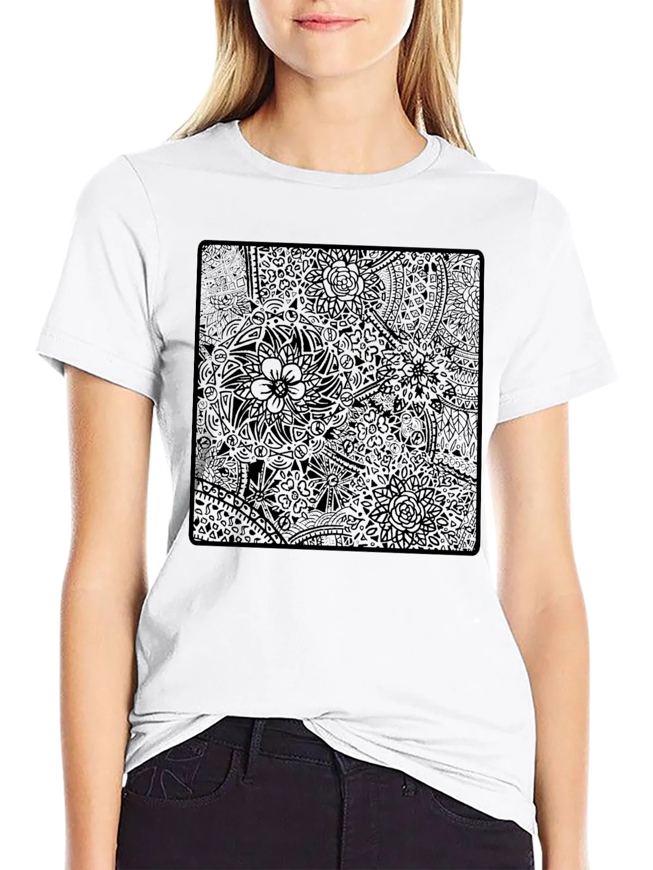 Abstract Floral Print Black T-Shirt