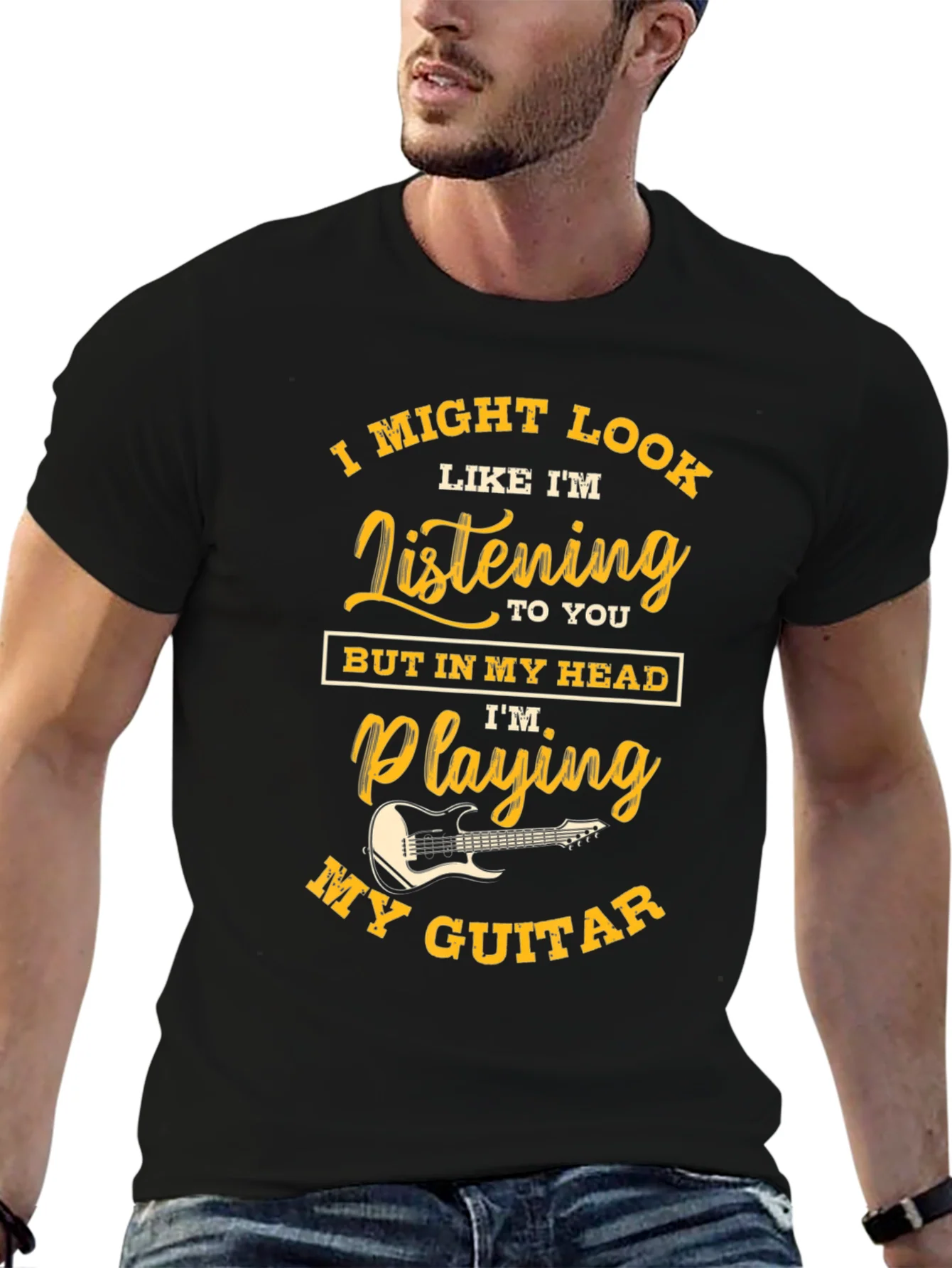Musicians Humor Tee - Im Playing My Guitar