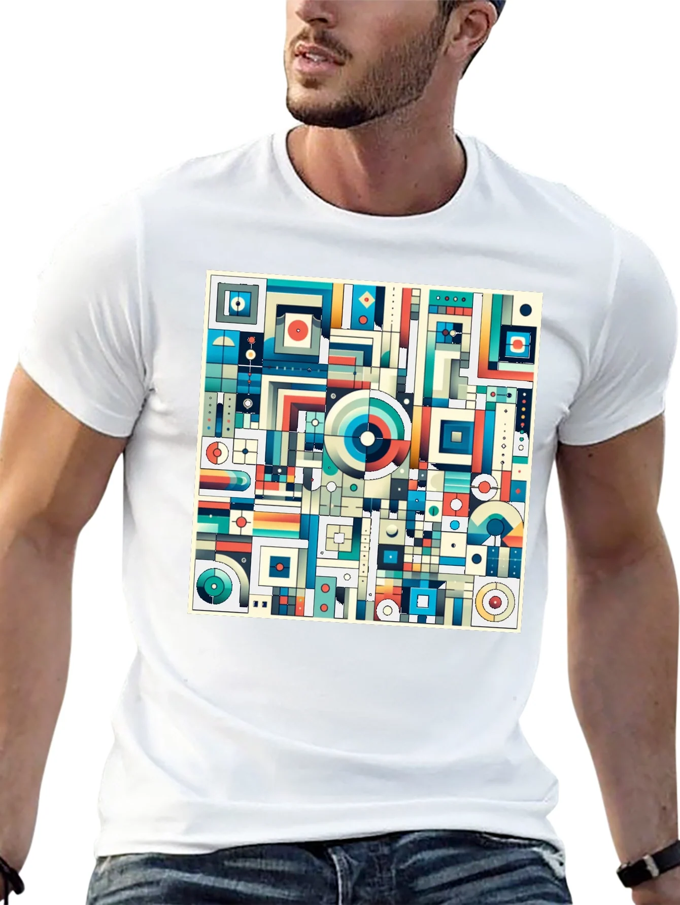 Geometric Abstract Print Black T-Shirt