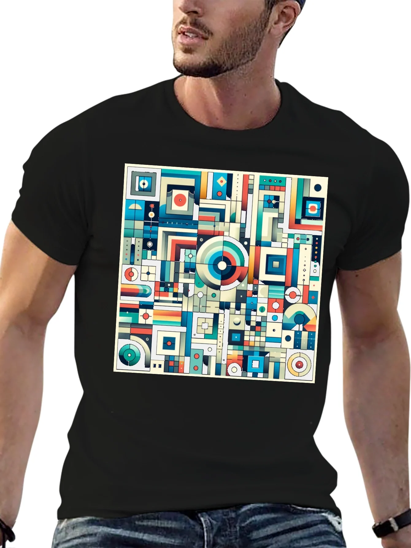 Geometric Abstract Print Black T-Shirt