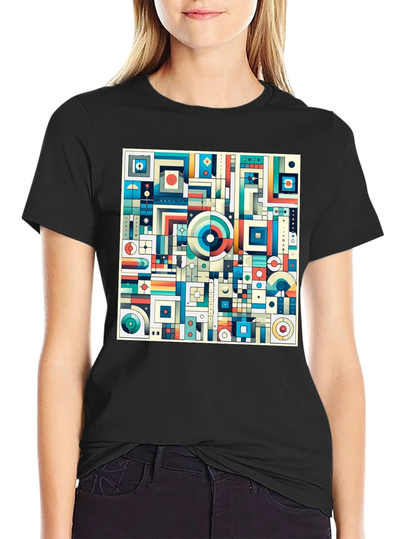 Geometric Abstract Print Black T-Shirt