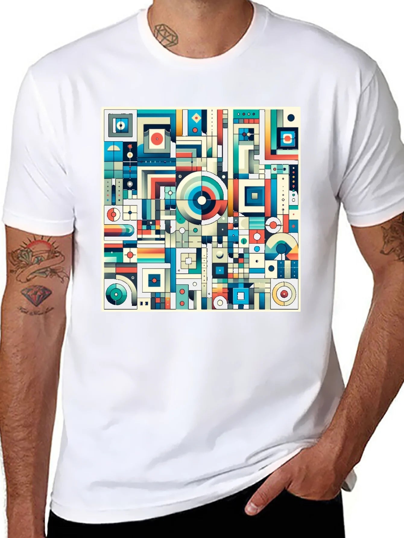 Geometric Abstract Print Black T-Shirt