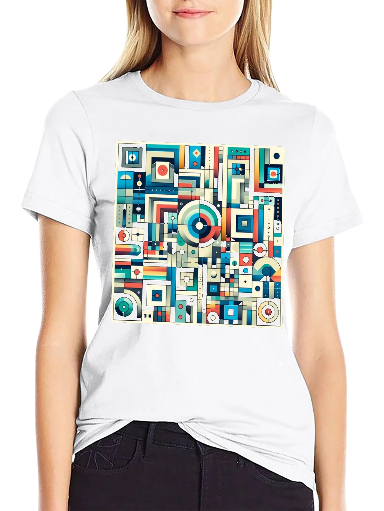 Geometric Abstract Print Black T-Shirt