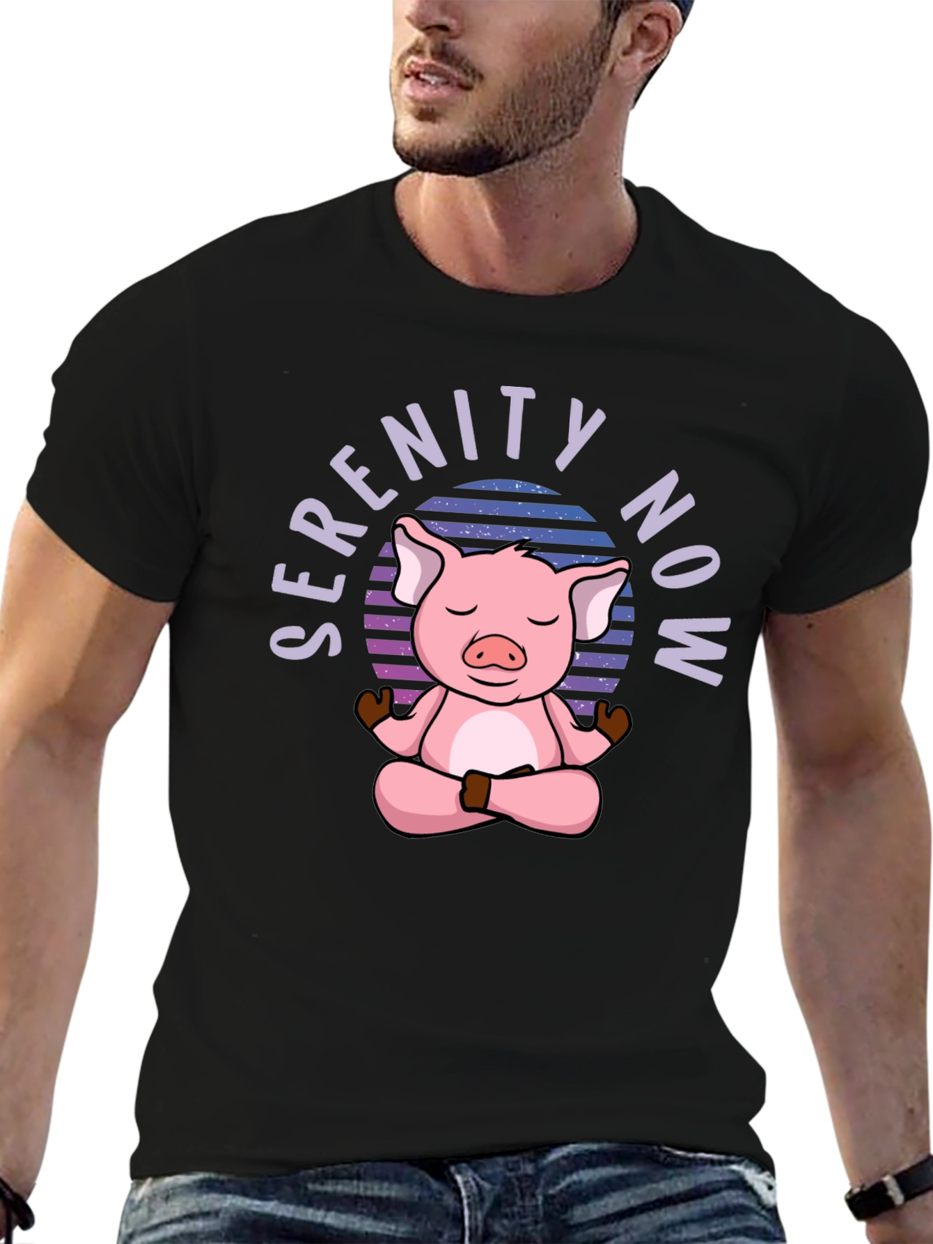 Serenity Now Pig Mens Black T-Shirt