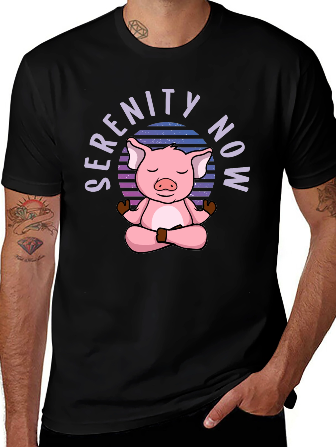 Serenity Now Pig Mens Black T-Shirt