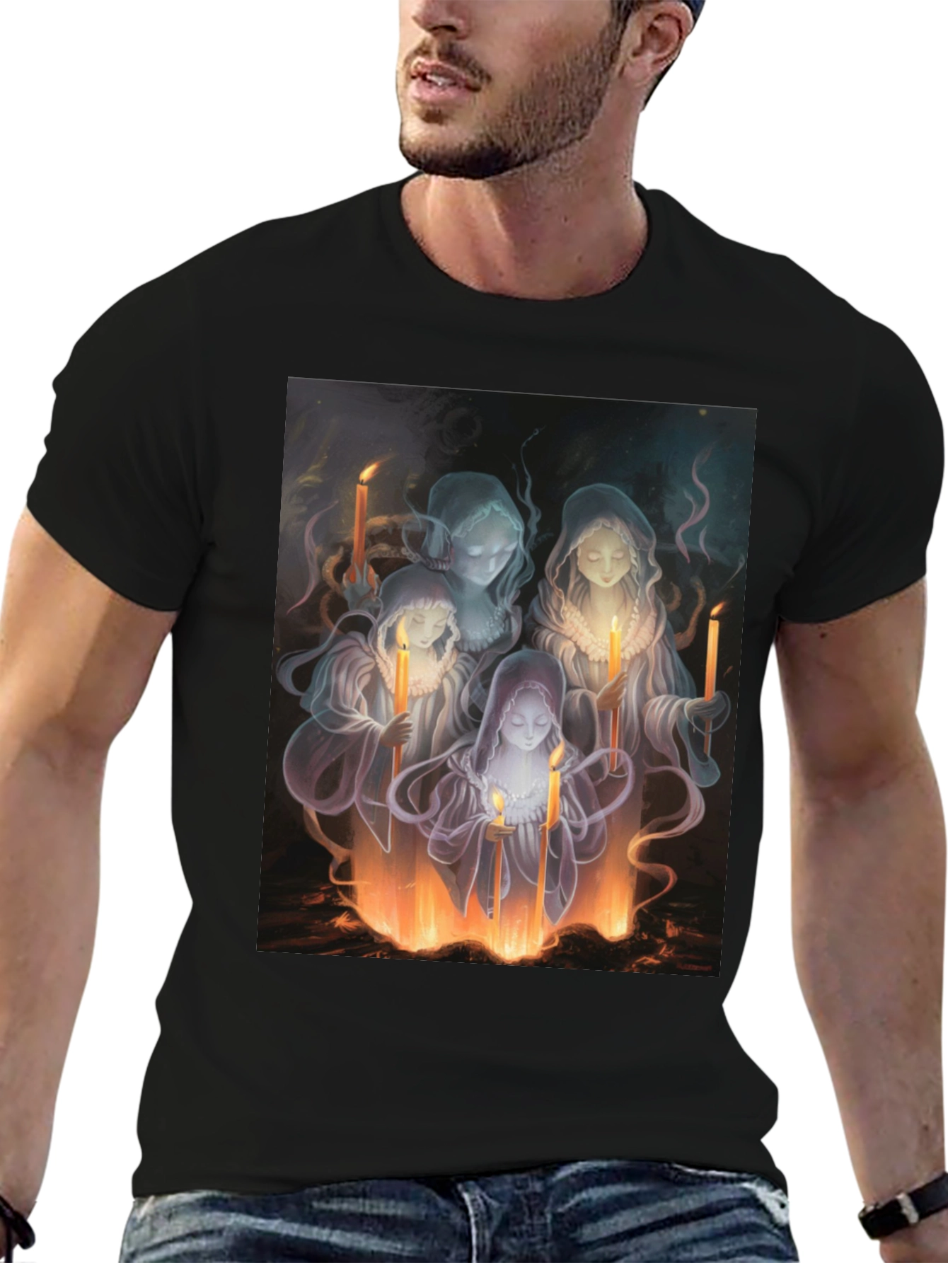 Ethereal Candle Maiden Black T-Shirt