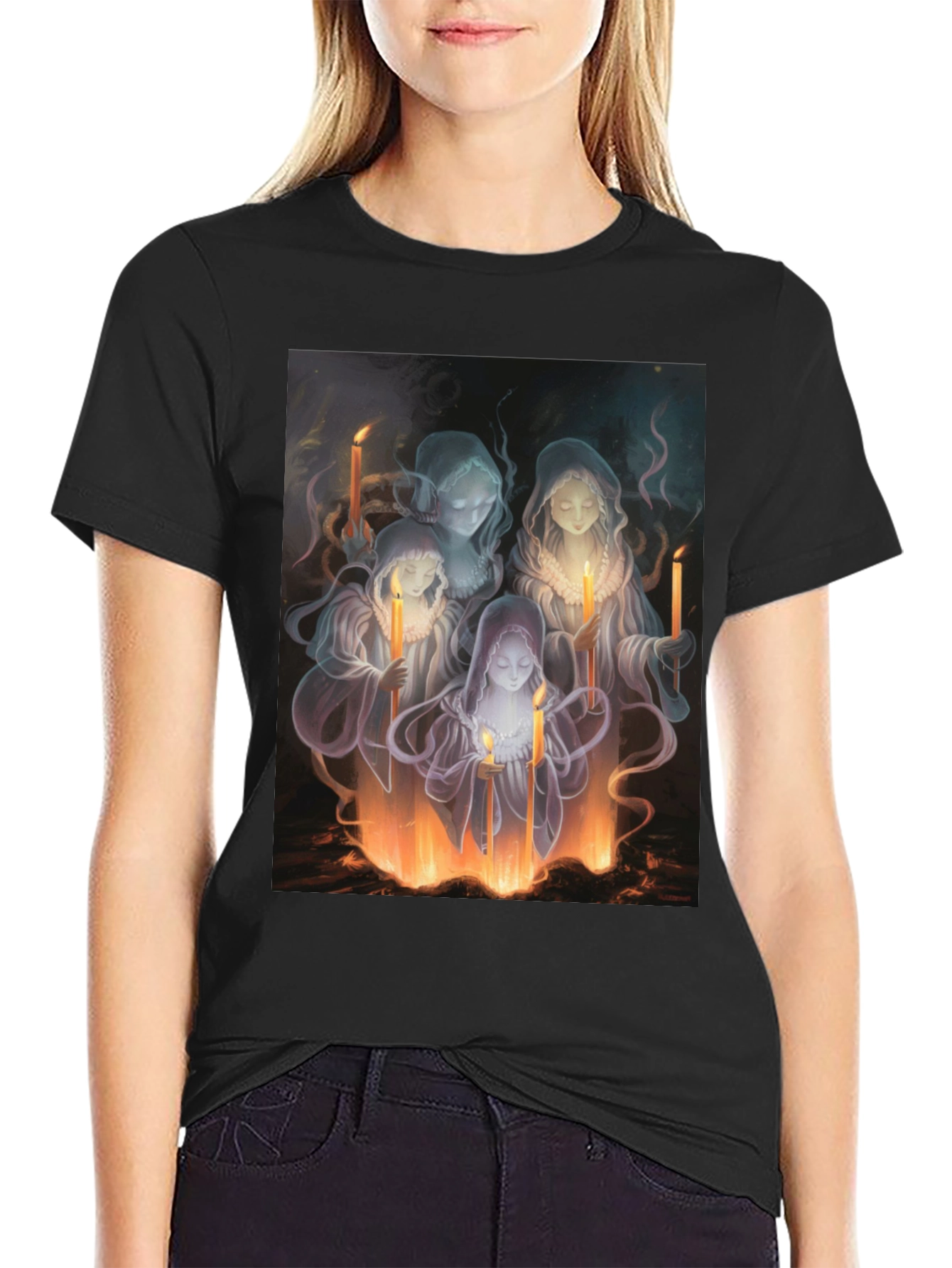 Ethereal Candle Maiden Black T-Shirt