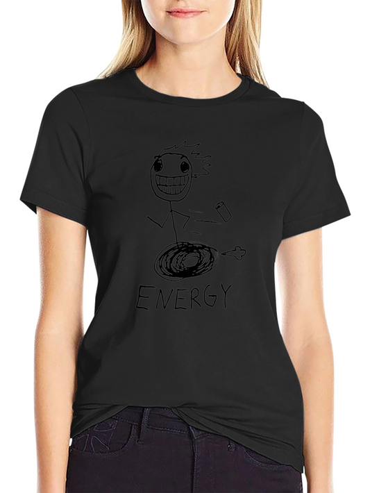 Humorous Energy Stick Figure Graphic Tee - Black