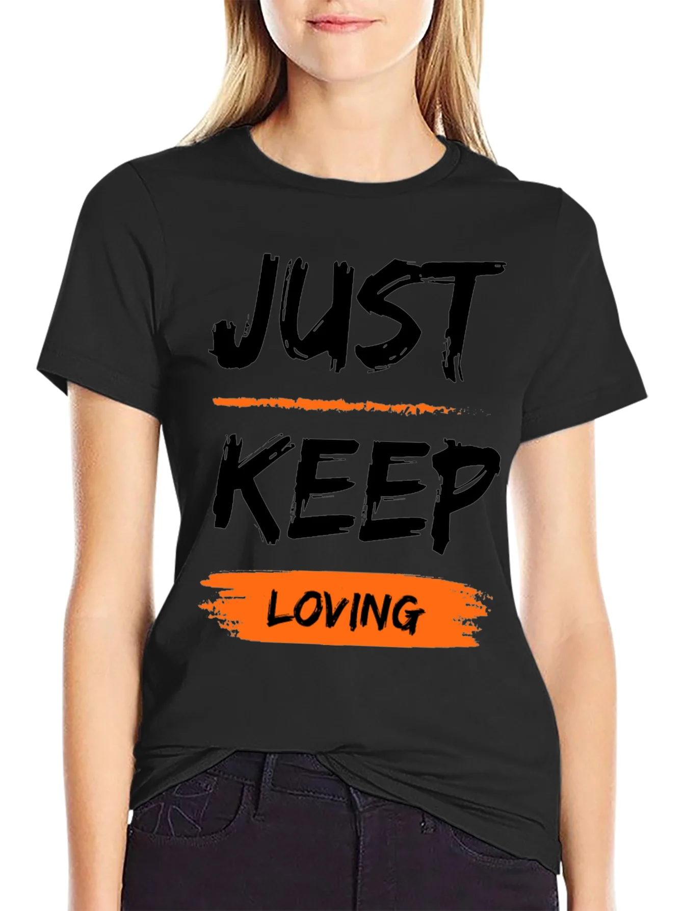 Just Keep Loving Black Graphic T-Shirt