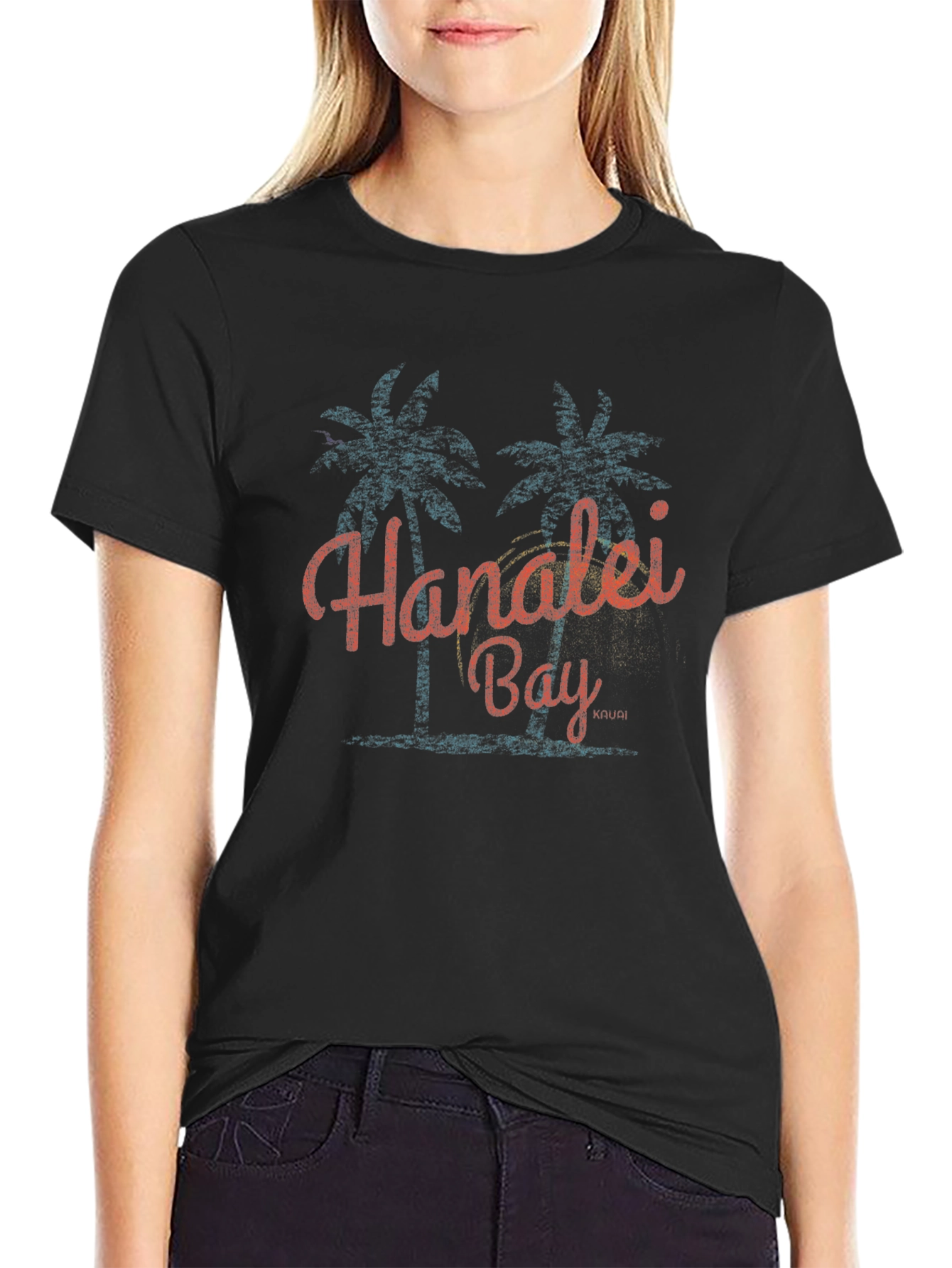 Hanalei Bay Graphic T-Shirt - Retro Palm Tree Design