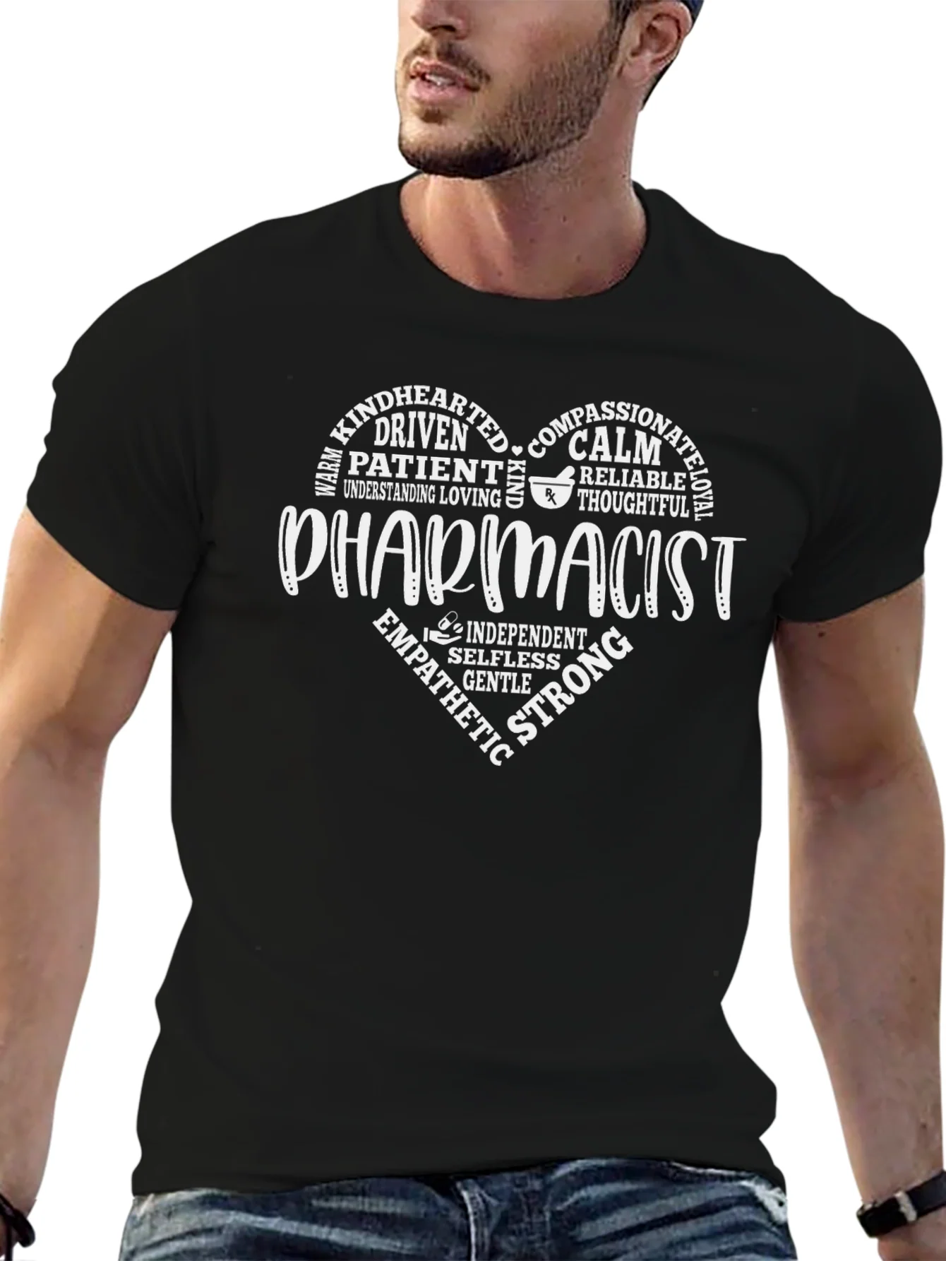 Pharmacist Heart Word Art Graphic T-Shirt
