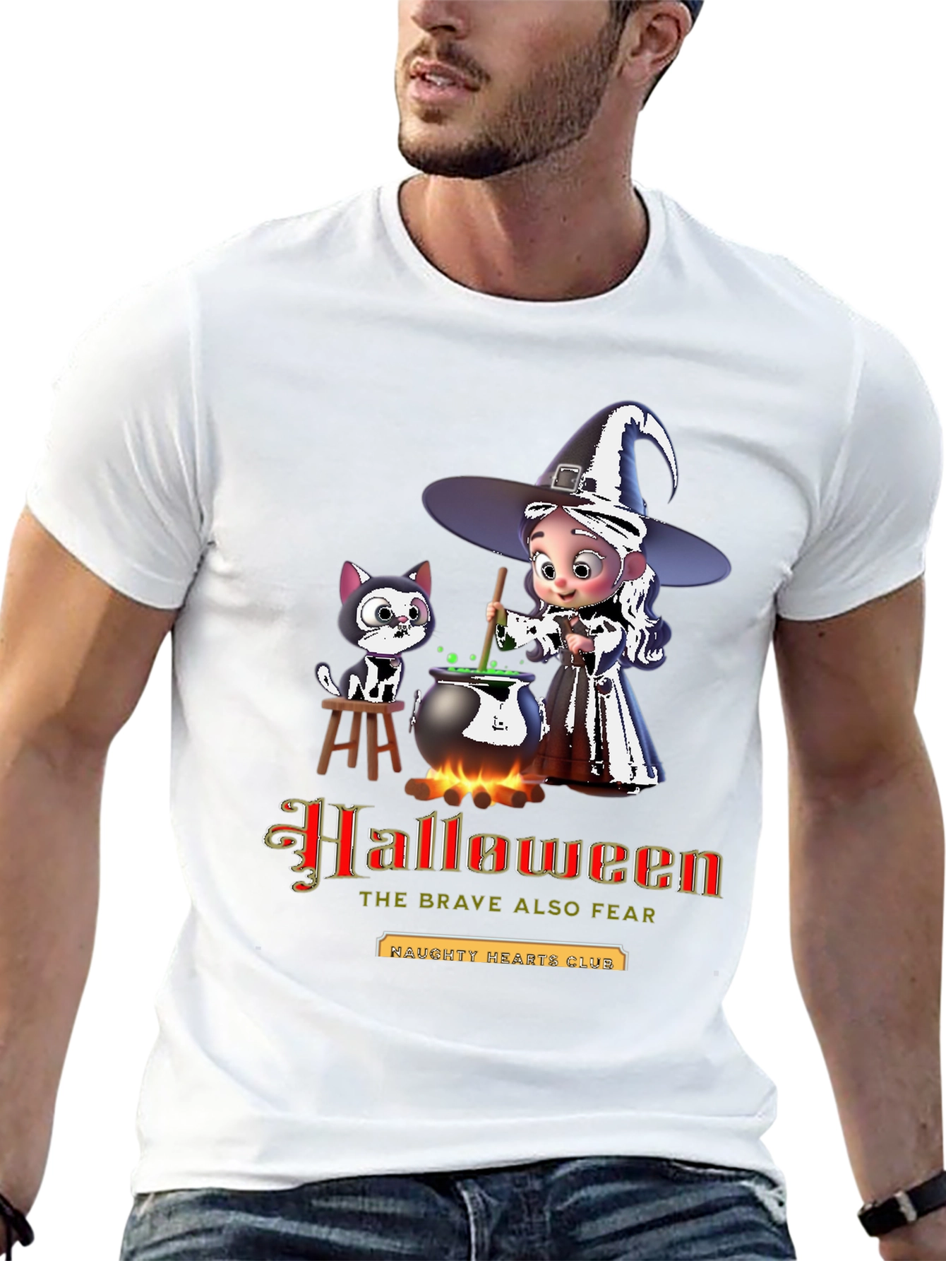 Halloween Witch & Cat Graphic Tee