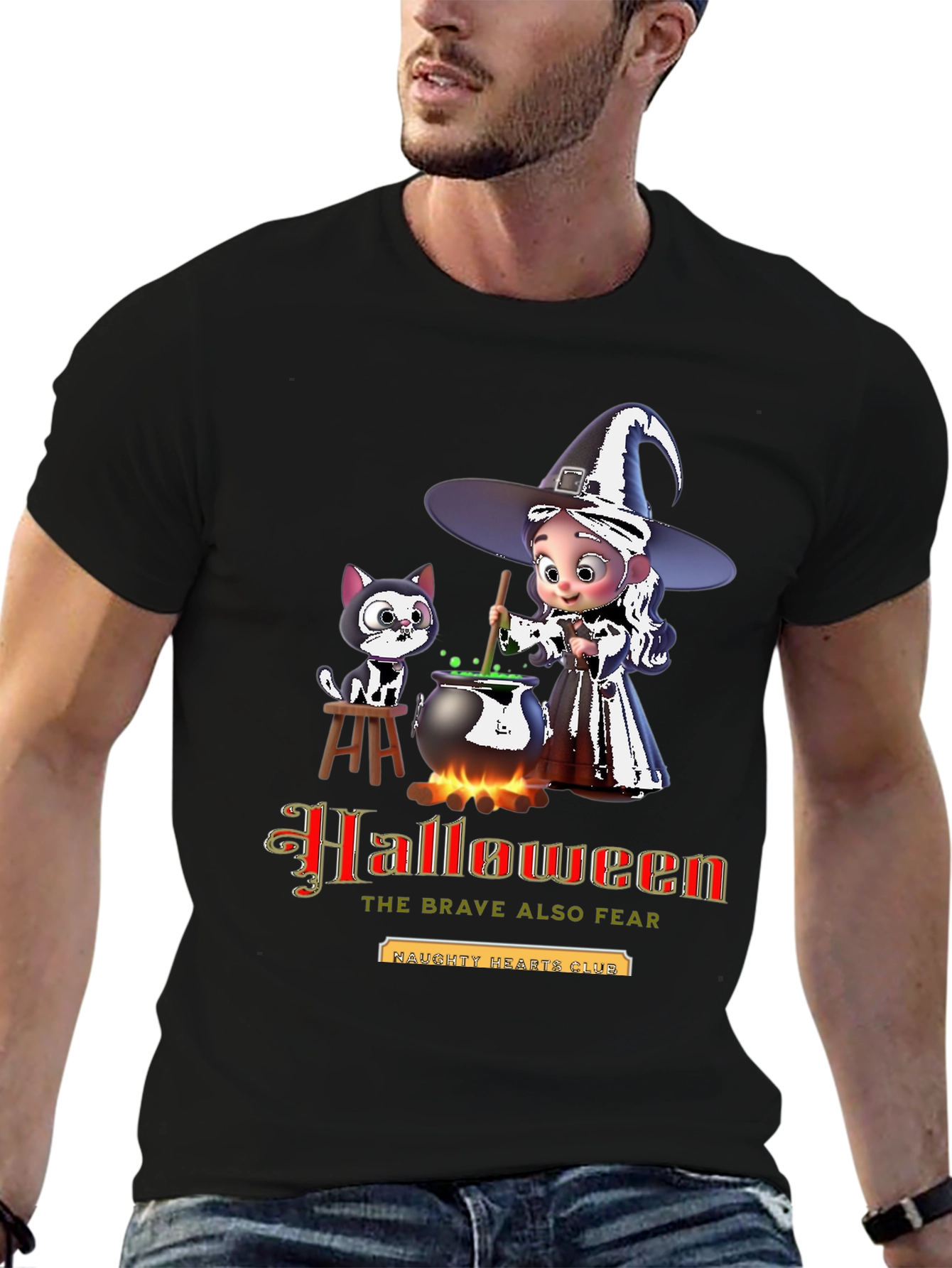 Halloween Witch & Cat Graphic Tee