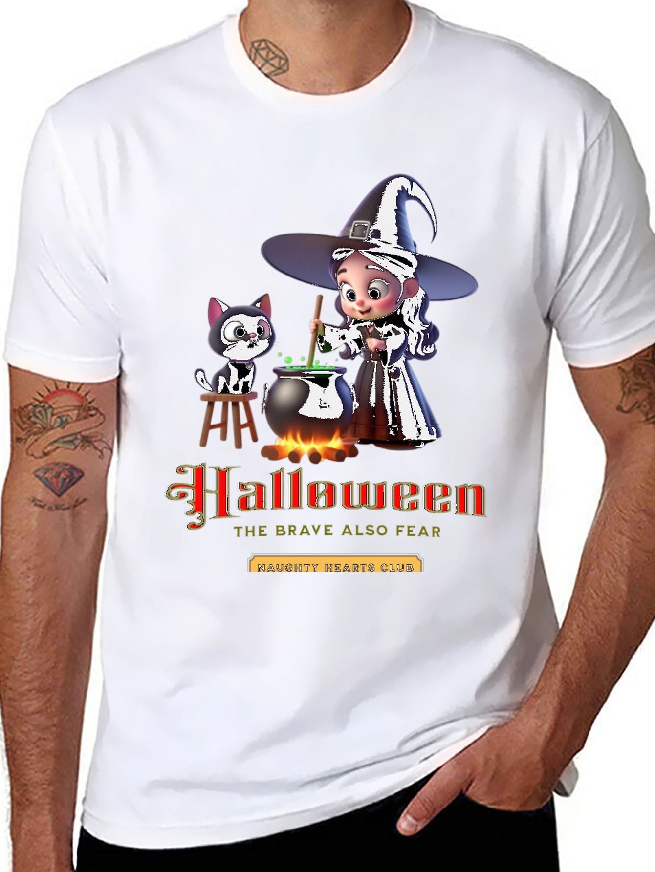 Halloween Witch & Cat Graphic Tee