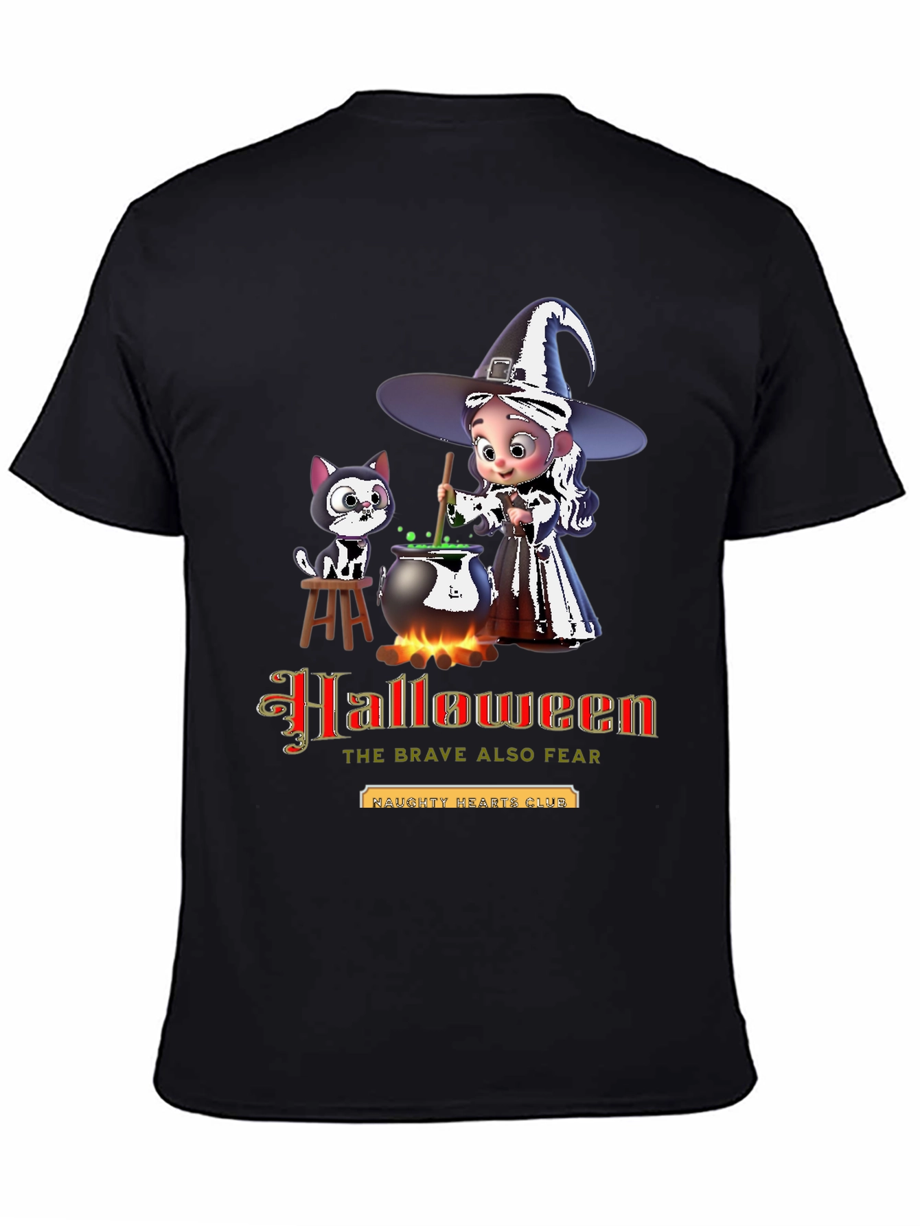 Halloween Witch & Cat Graphic Tee