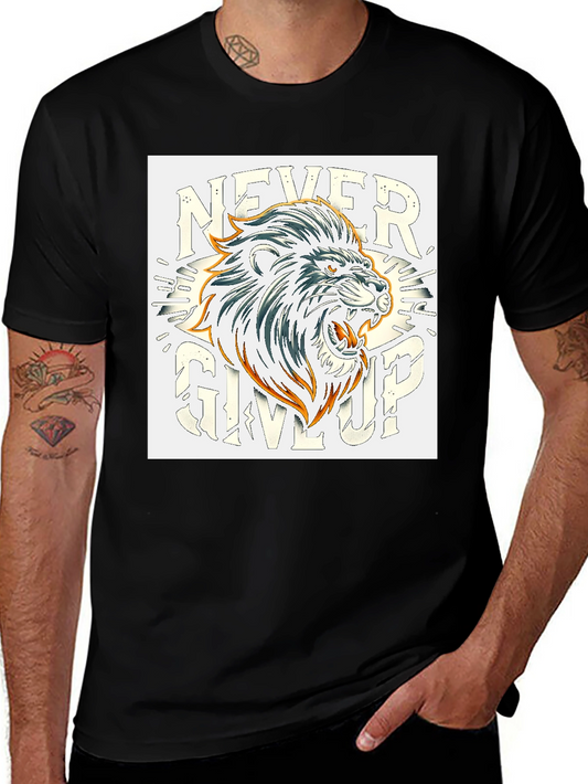 Never Give Up Lion Graphic Tee - Premium Soft Cotton