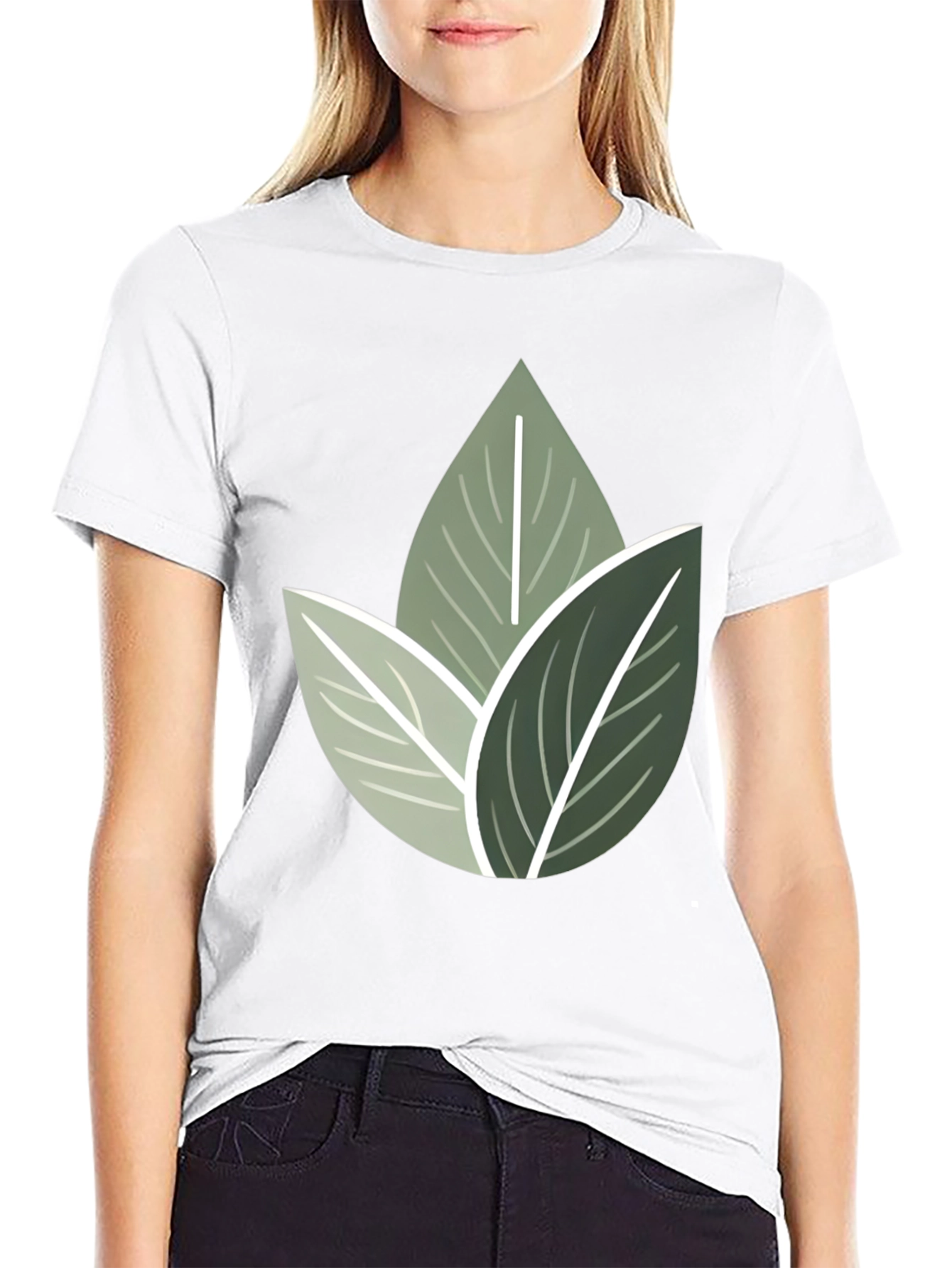 Nature Inspired Leaf Print Crew Neck T-Shirt