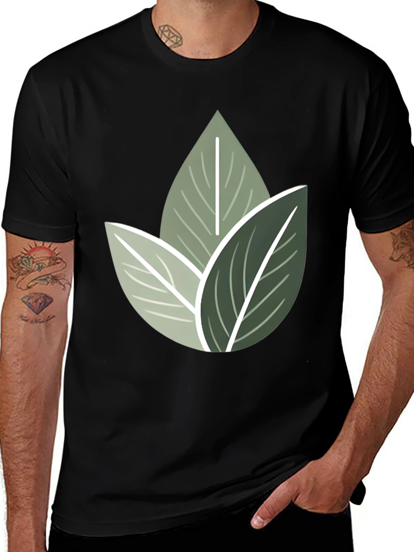 Nature Inspired Leaf Print Crew Neck T-Shirt