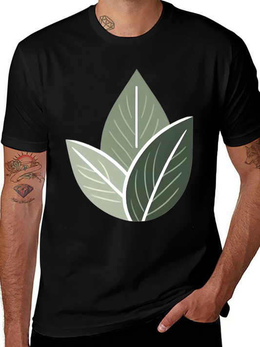 Nature Inspired Leaf Print Crew Neck T-Shirt