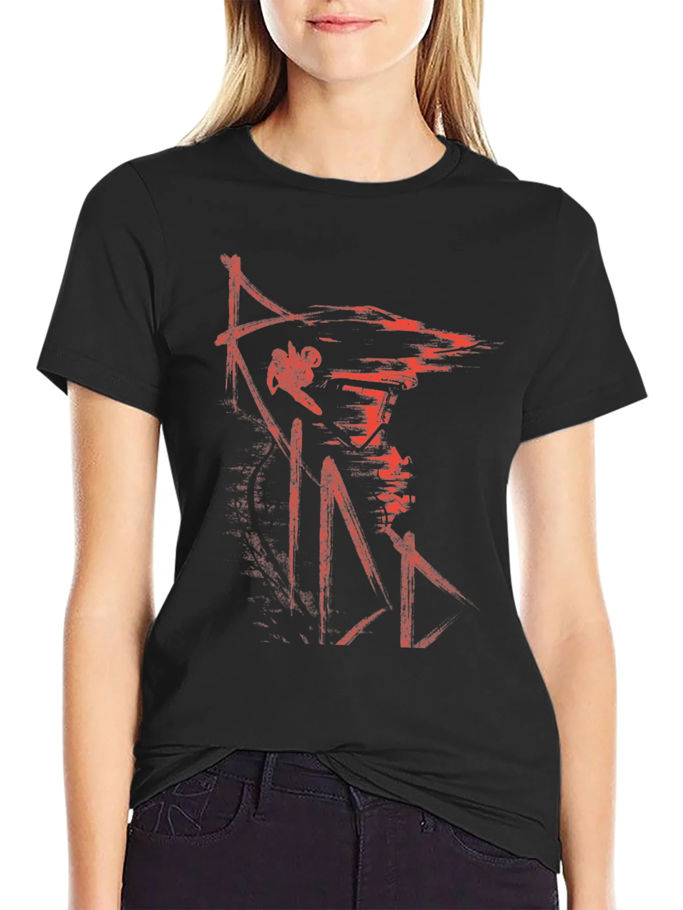 Mens Black Graphic Tee - Red Samurai Design