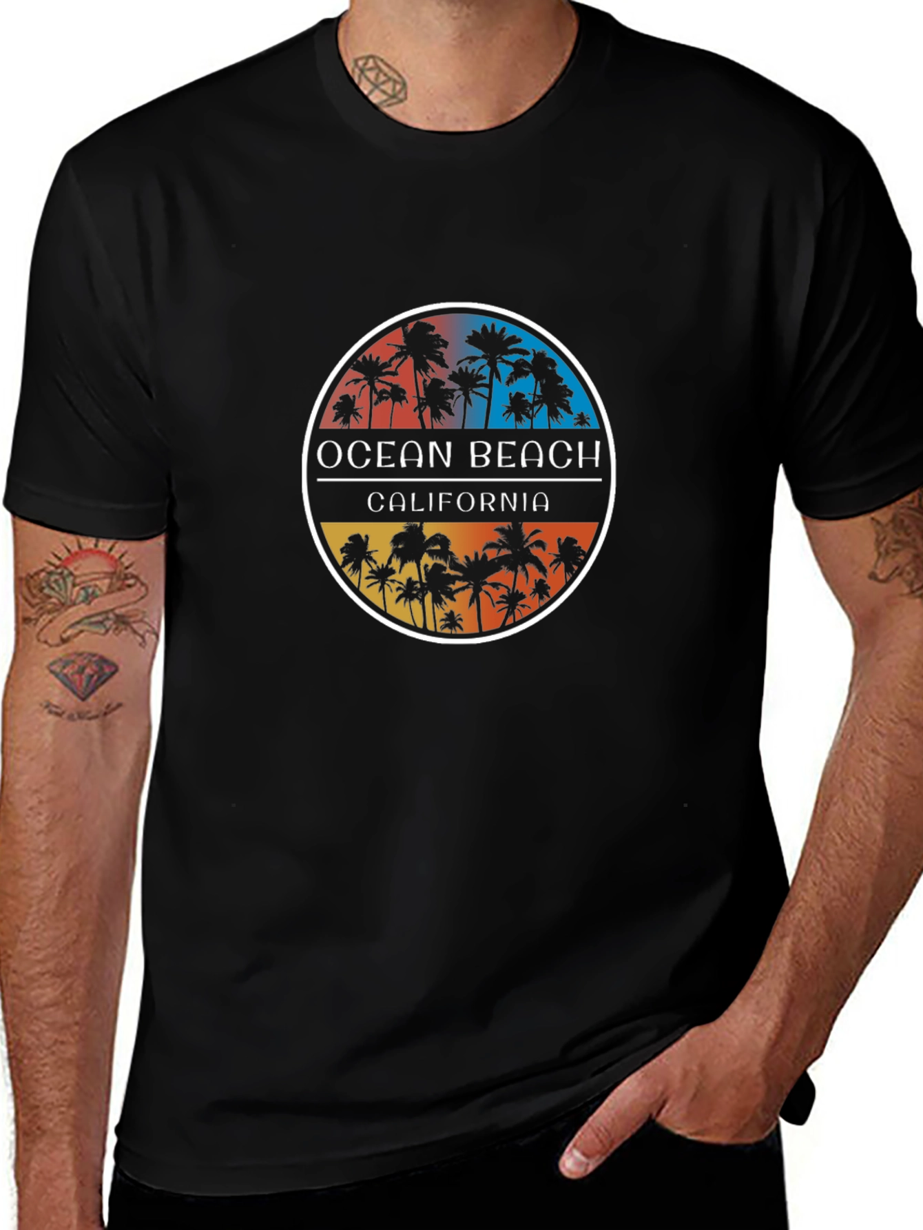 Ocean Beach California Palm Tee - Black
