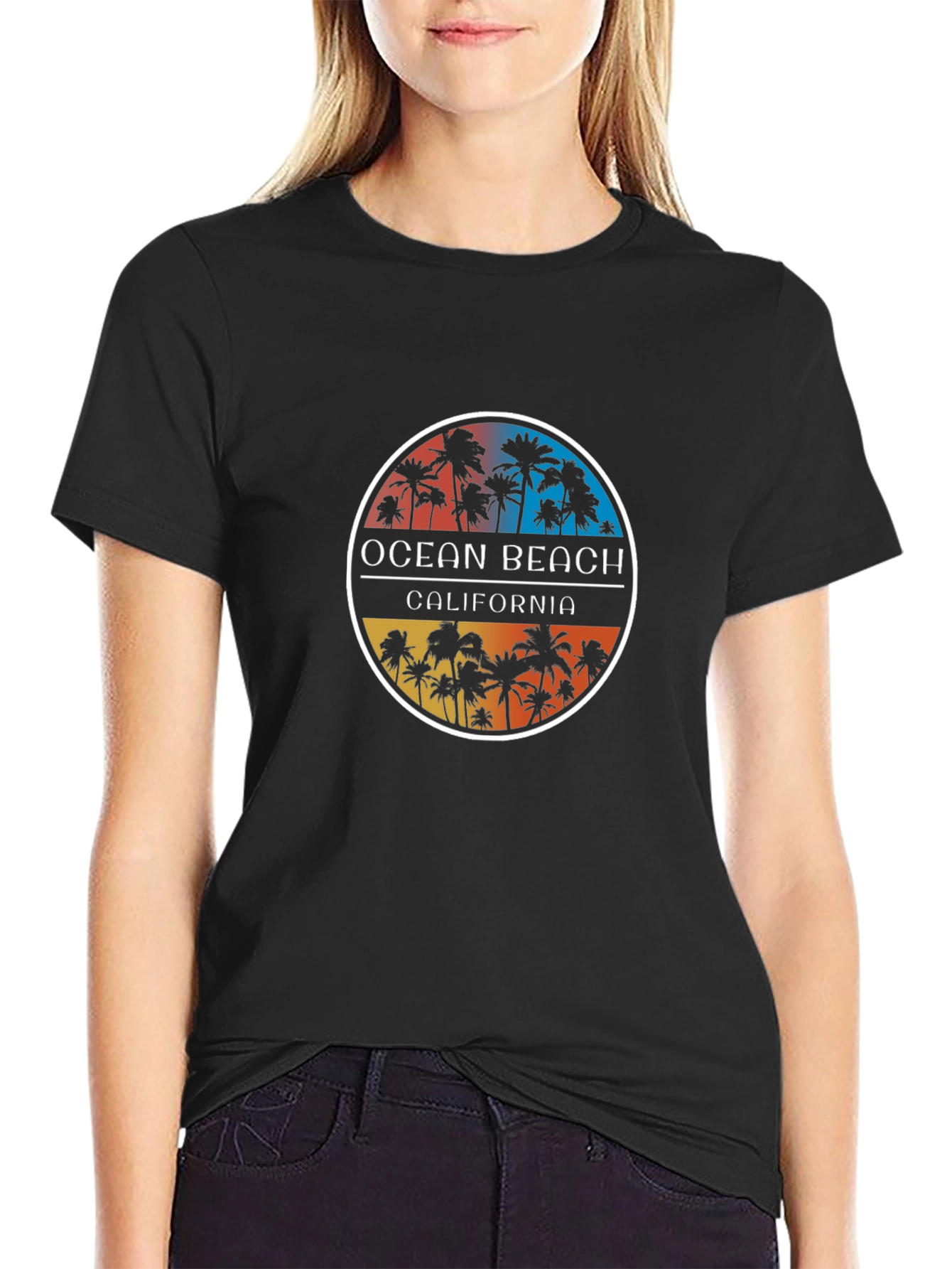 Ocean Beach California Palm Tee - Black